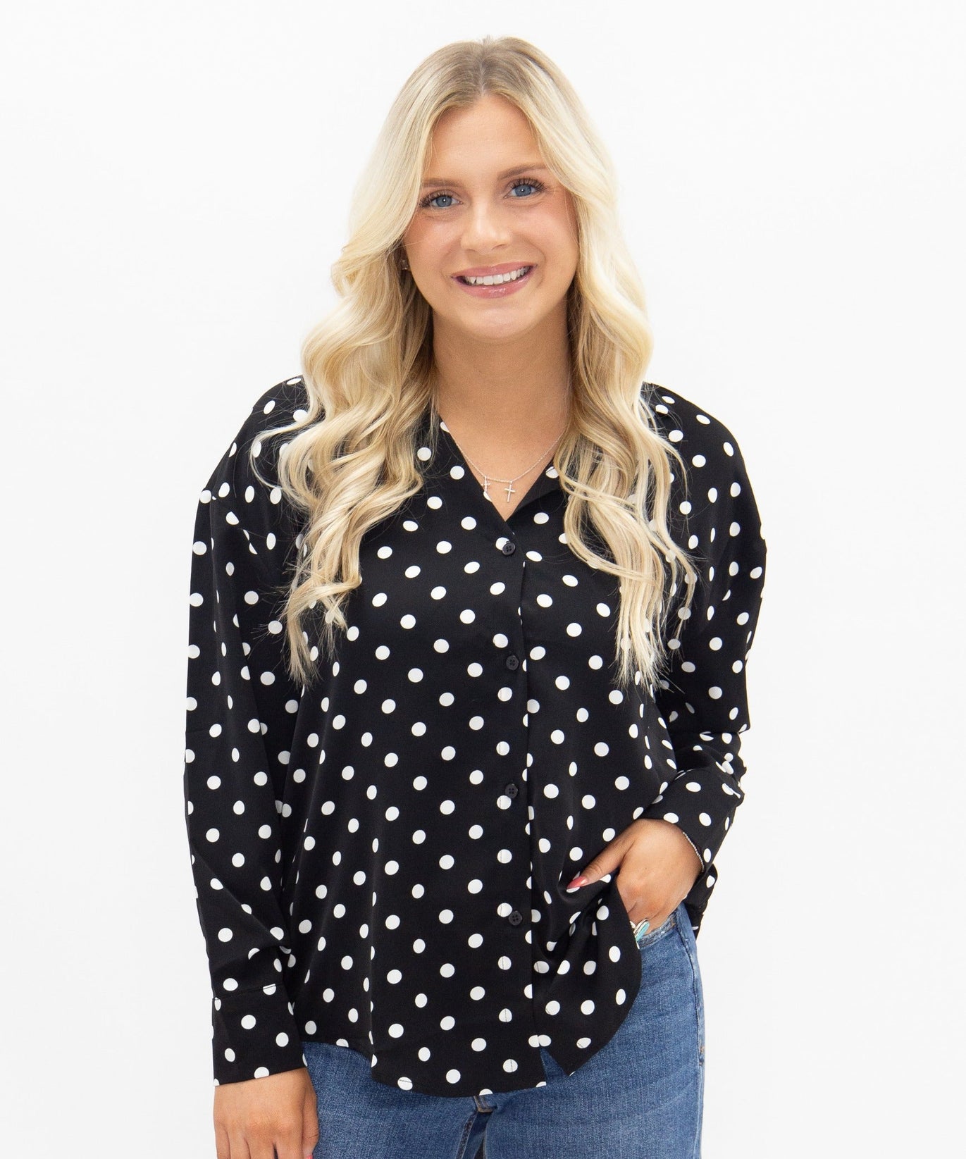 Kathryn Classic Button-Up, Polka-Dot
