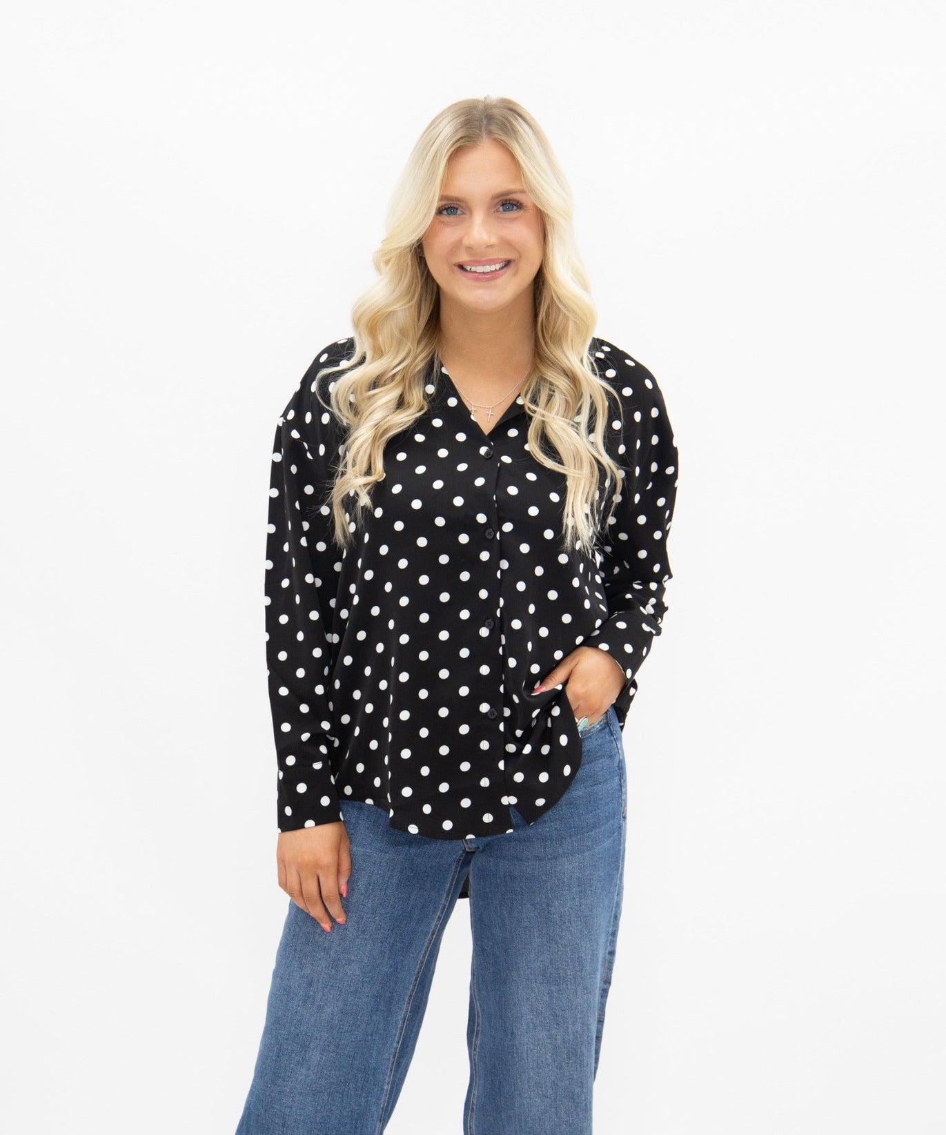 Kathryn Classic Button-Up, Polka-Dot