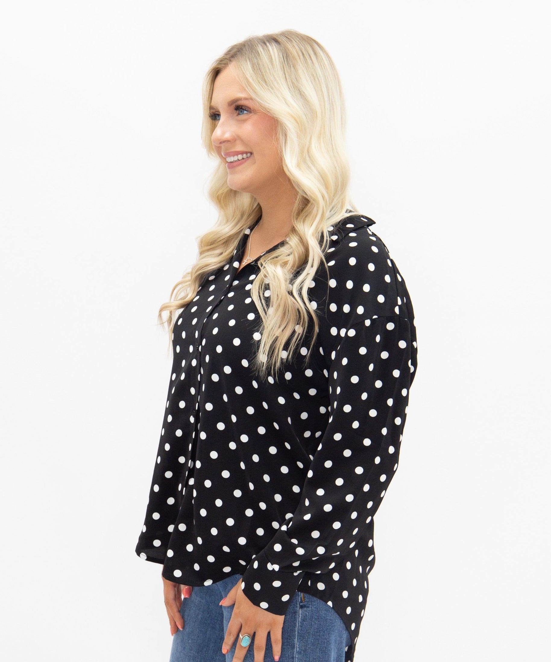 Kathryn Classic Button-Up, Polka-Dot