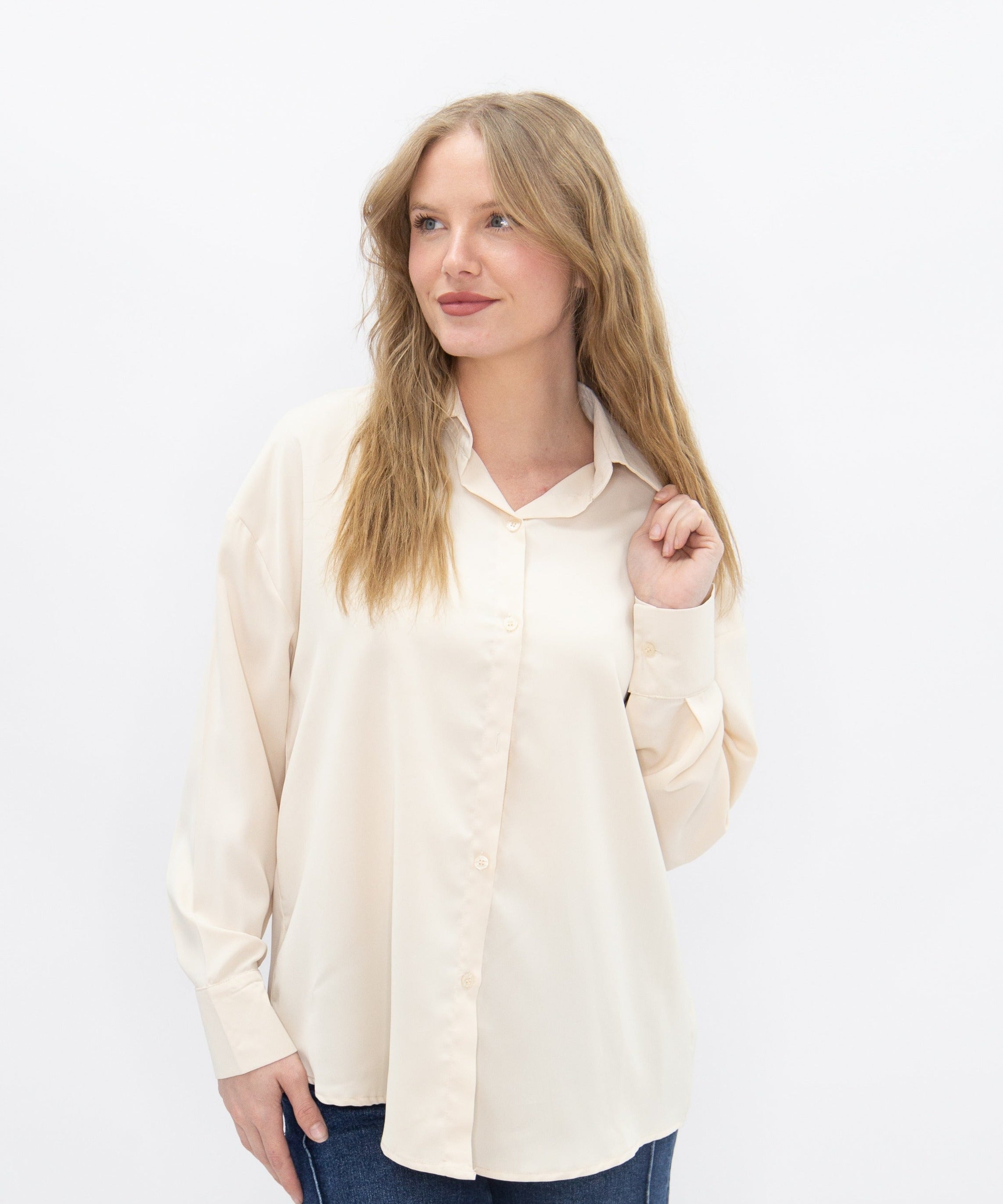Women's Ivory Classic Button-Up Shirt | Relaxed Fit | Lightweight | 100% Polyester