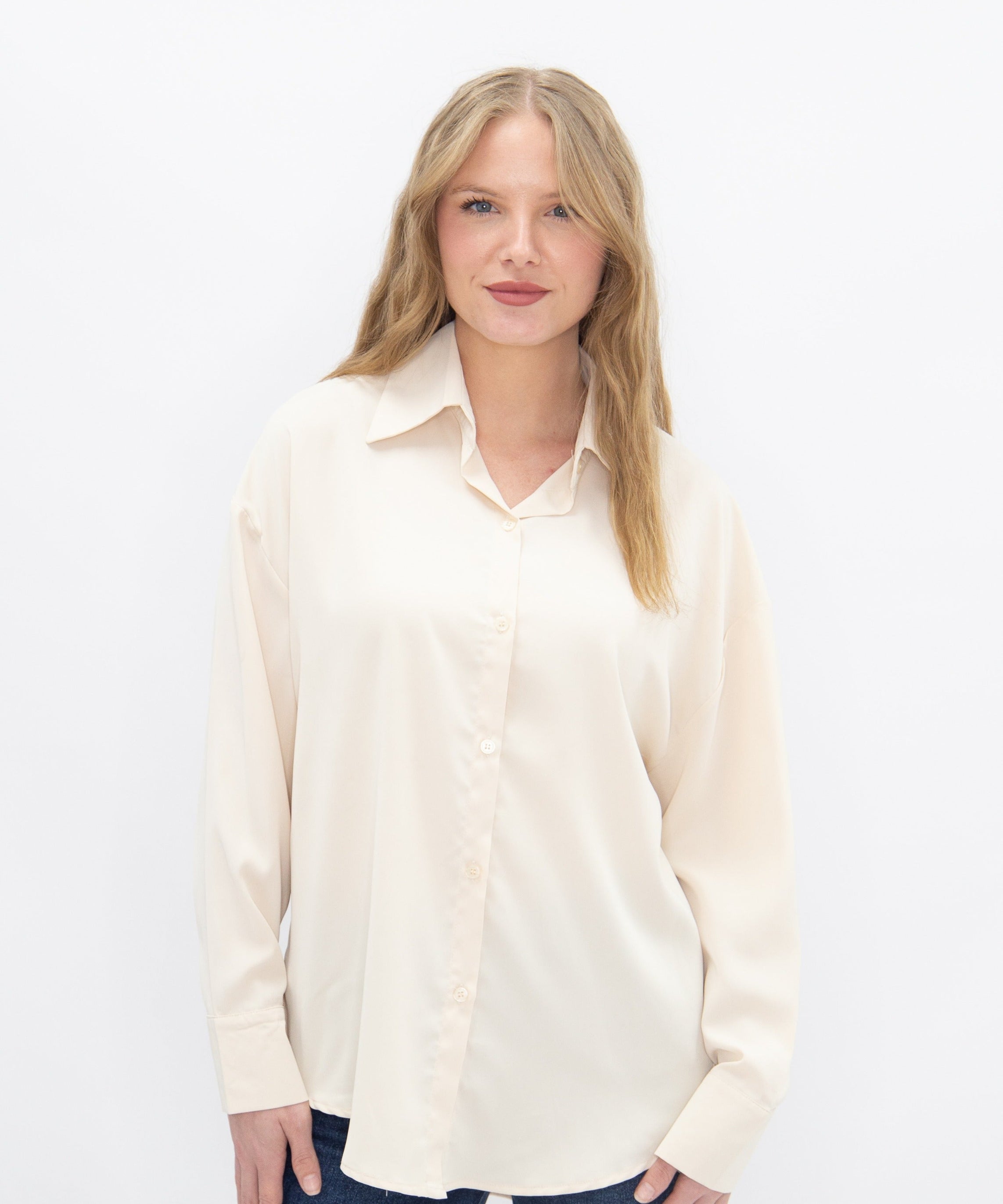 Women's Ivory Classic Button-Up Shirt | Relaxed Fit | Lightweight | 100% Polyester