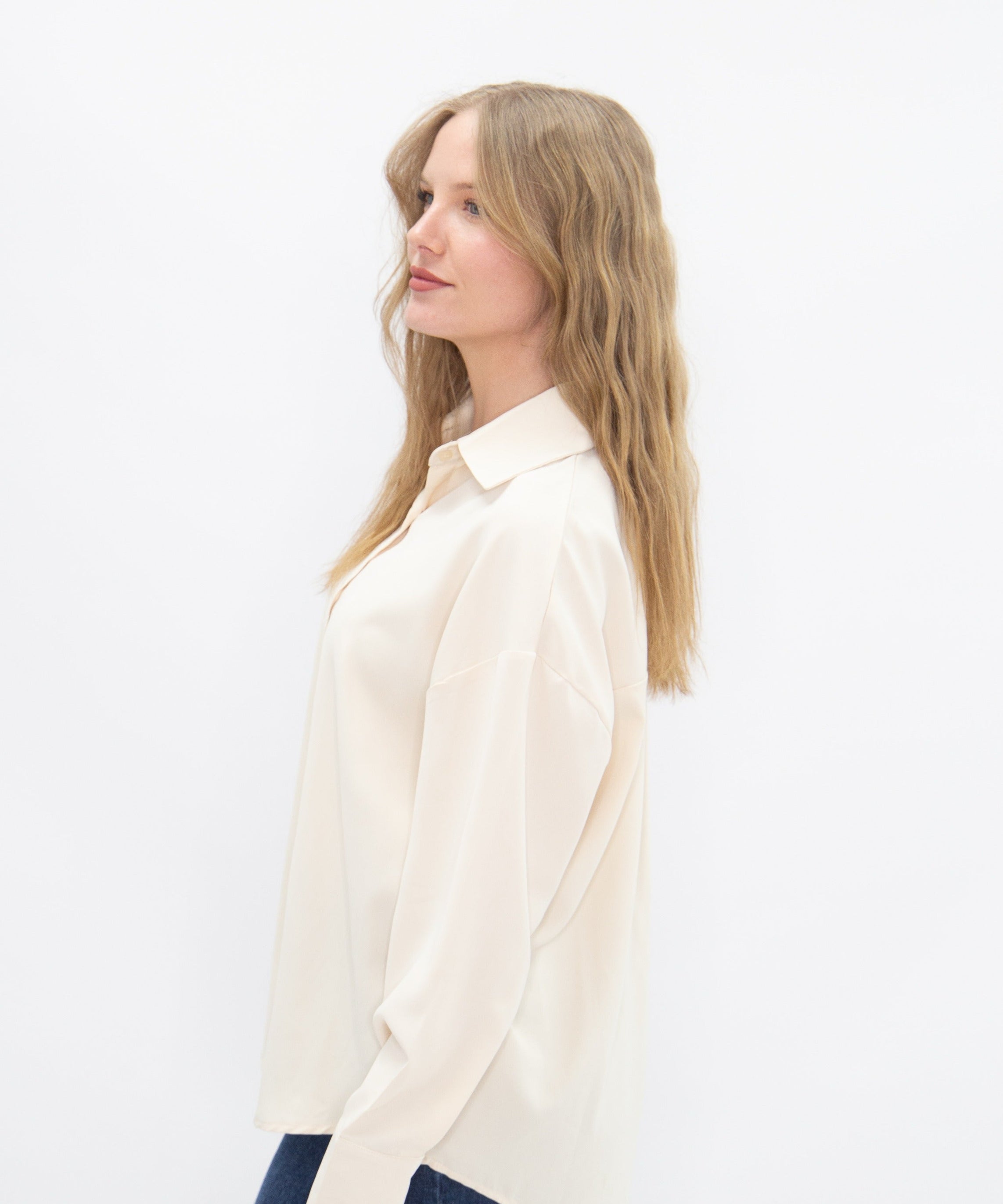 Women's Ivory Classic Button-Up Shirt | Relaxed Fit | Lightweight | 100% Polyester