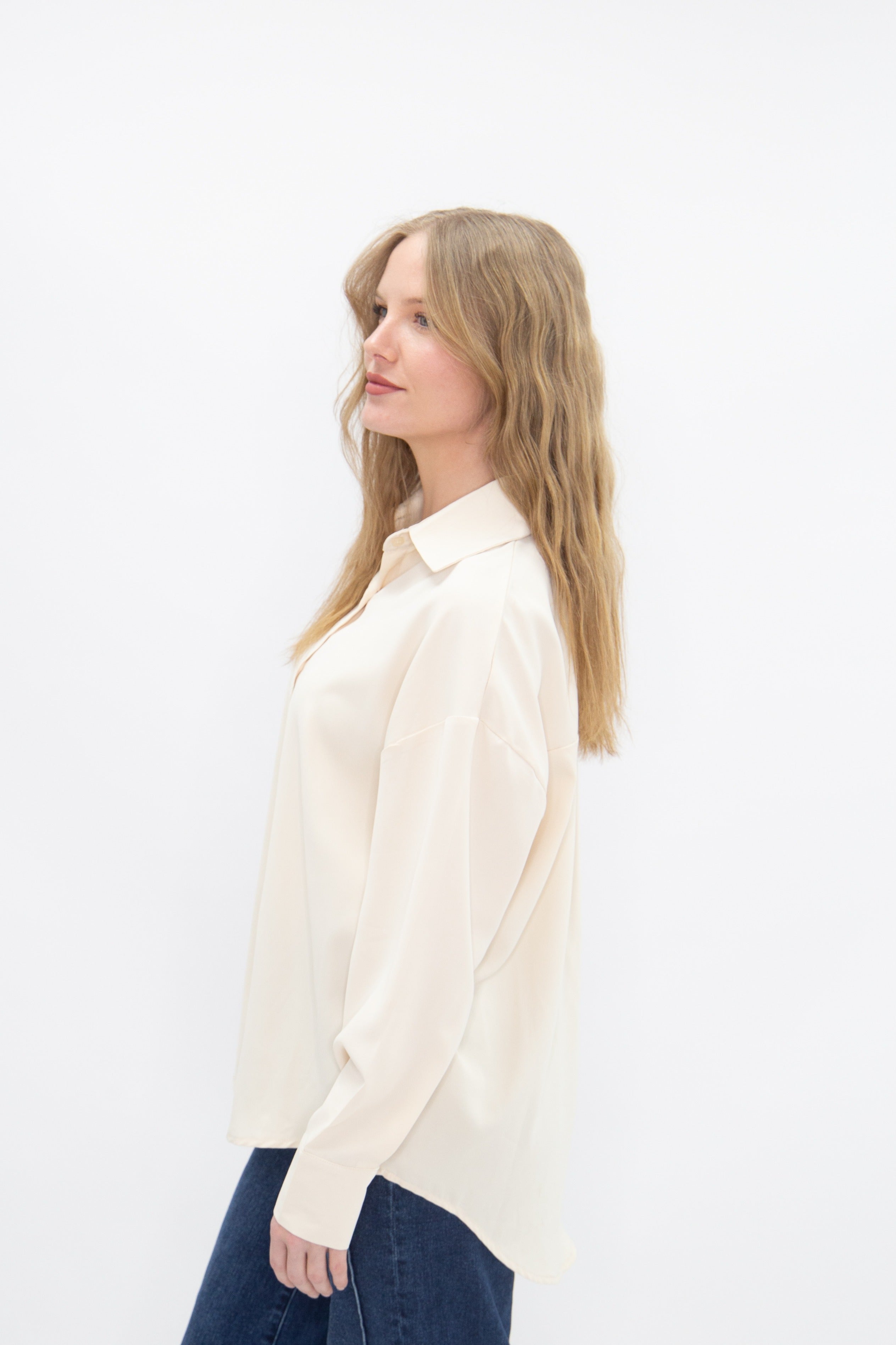 Women's Ivory Classic Button-Up Shirt | Relaxed Fit | Lightweight | 100% Polyester