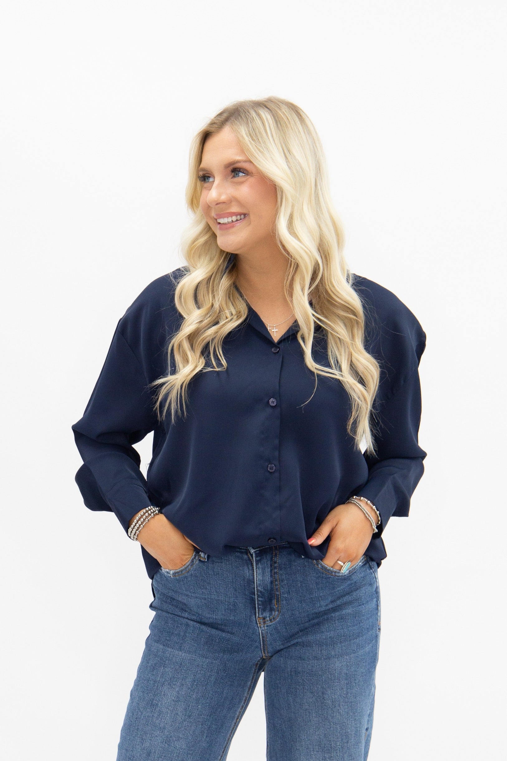 Kathryn Classic Button-Up, Navy