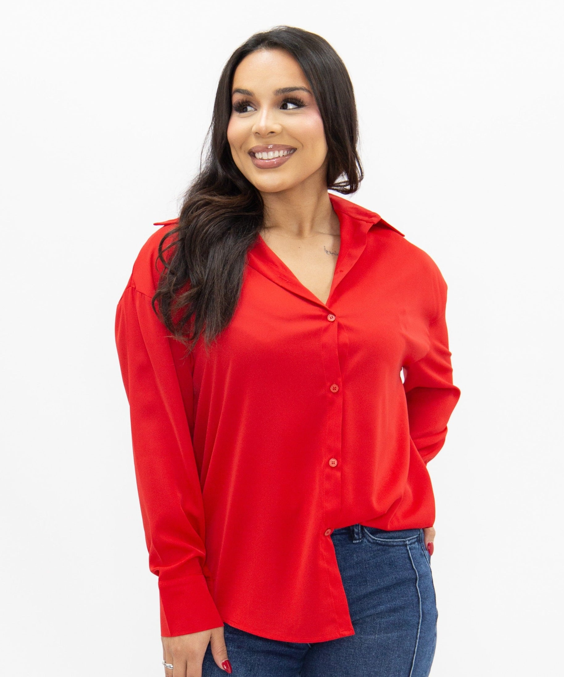 Kathryn Classic Button-Up, Dark Red