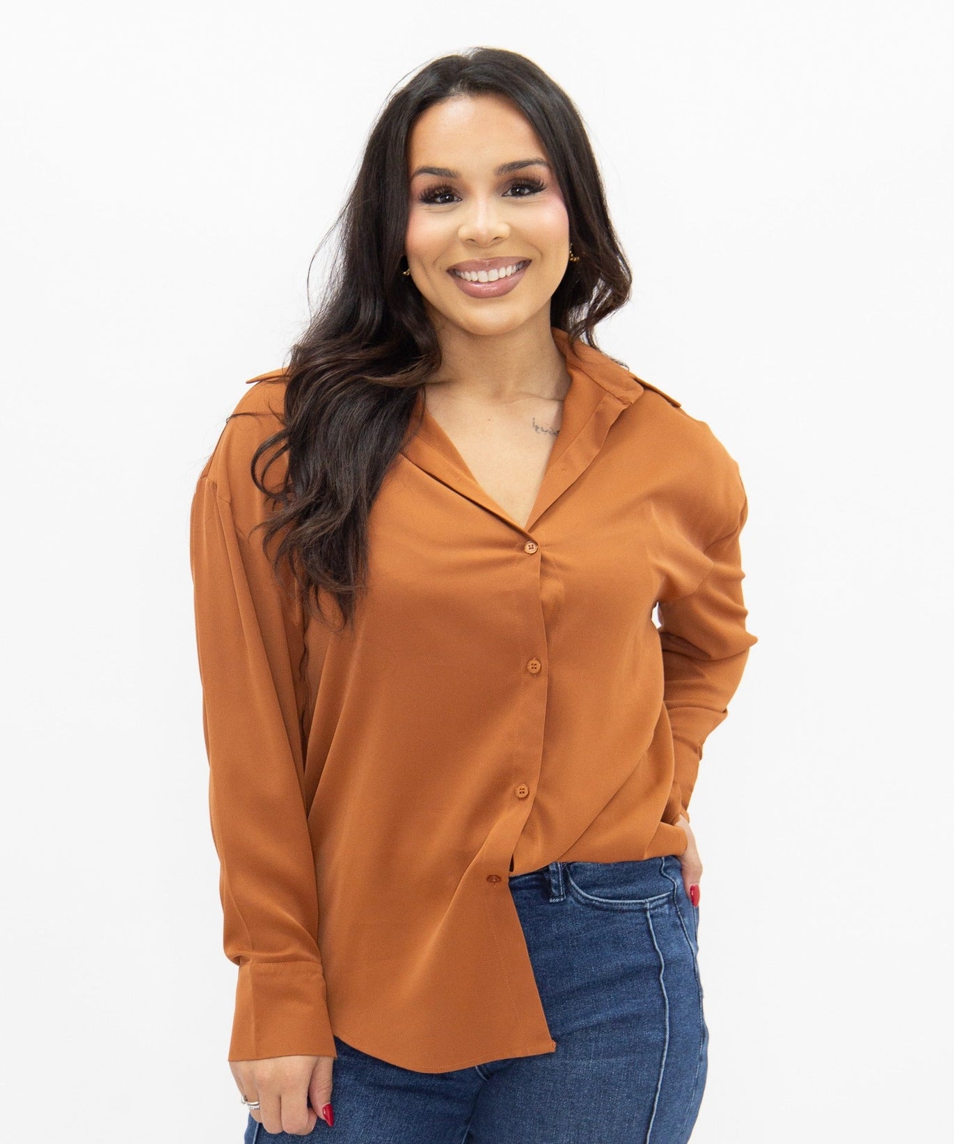 Women's Rust Classic Button-Up Shirt | Relaxed Fit | Lightweight | 100% Polyester