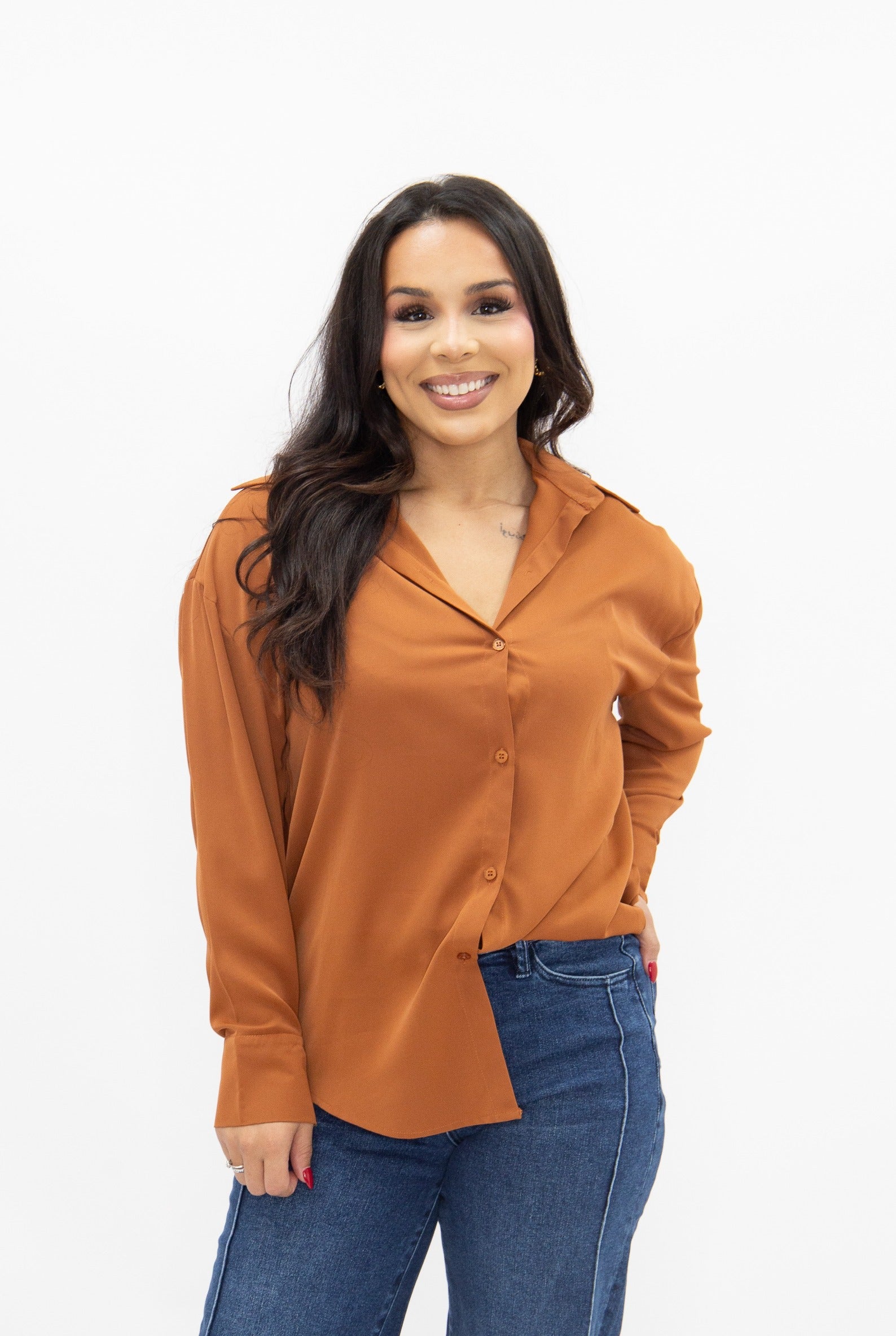 Women's Rust Classic Button-Up Shirt | Relaxed Fit | Lightweight | 100% Polyester
