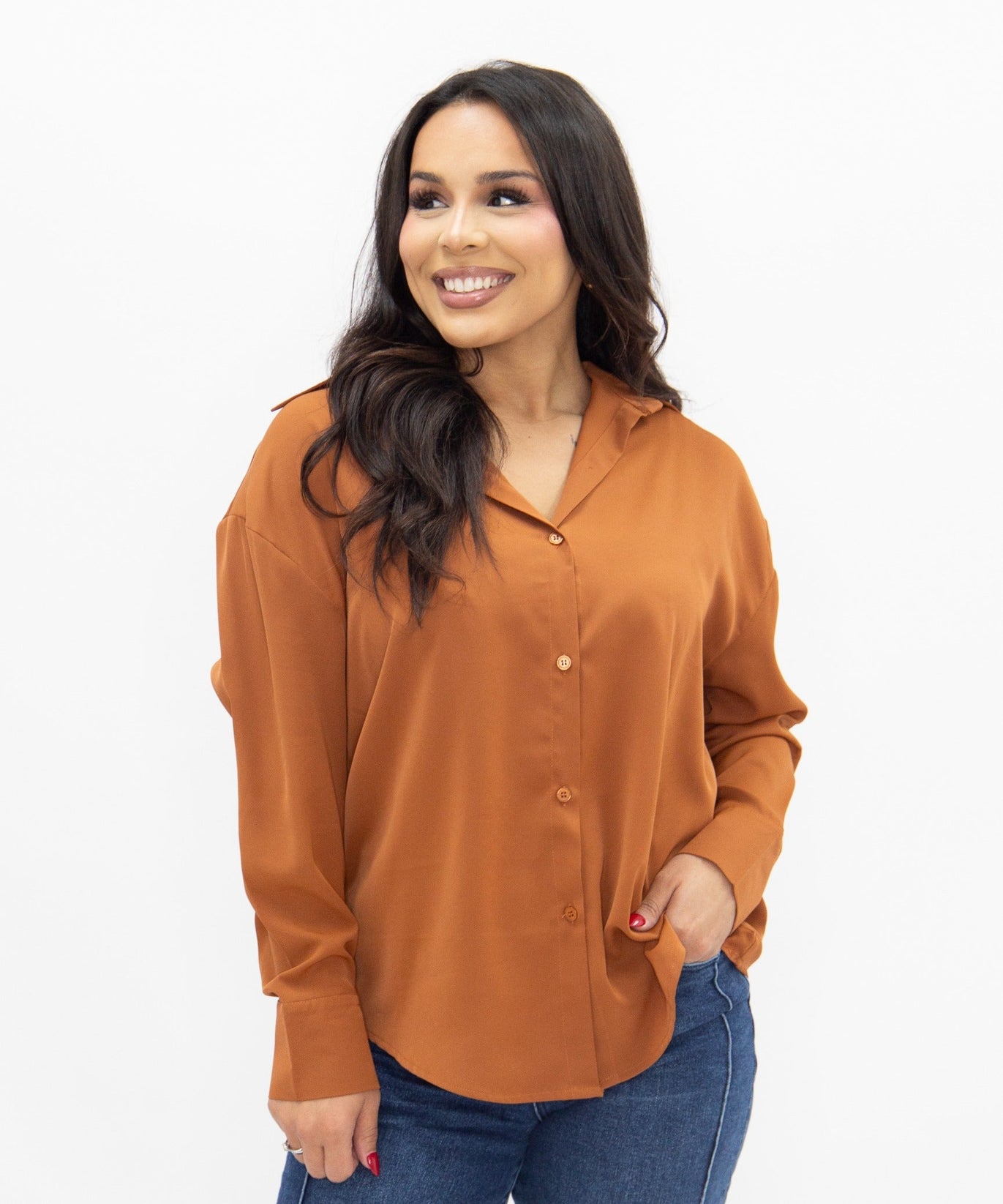 Women's Rust Classic Button-Up Shirt | Relaxed Fit | Lightweight | 100% Polyester