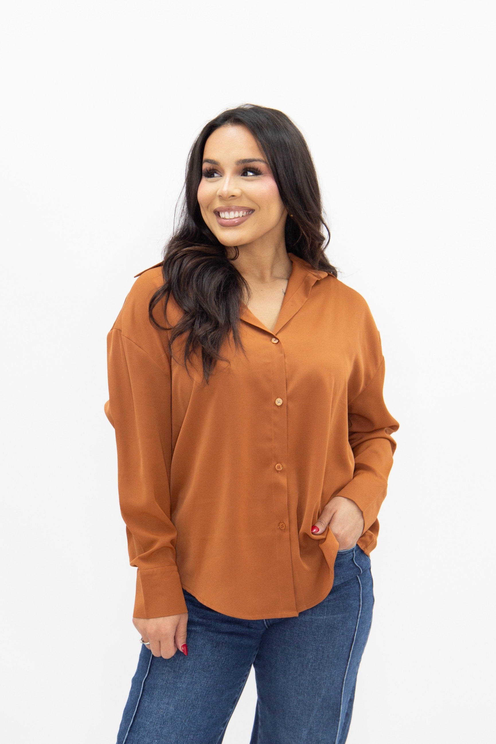 Women's Rust Classic Button-Up Shirt | Relaxed Fit | Lightweight | 100% Polyester