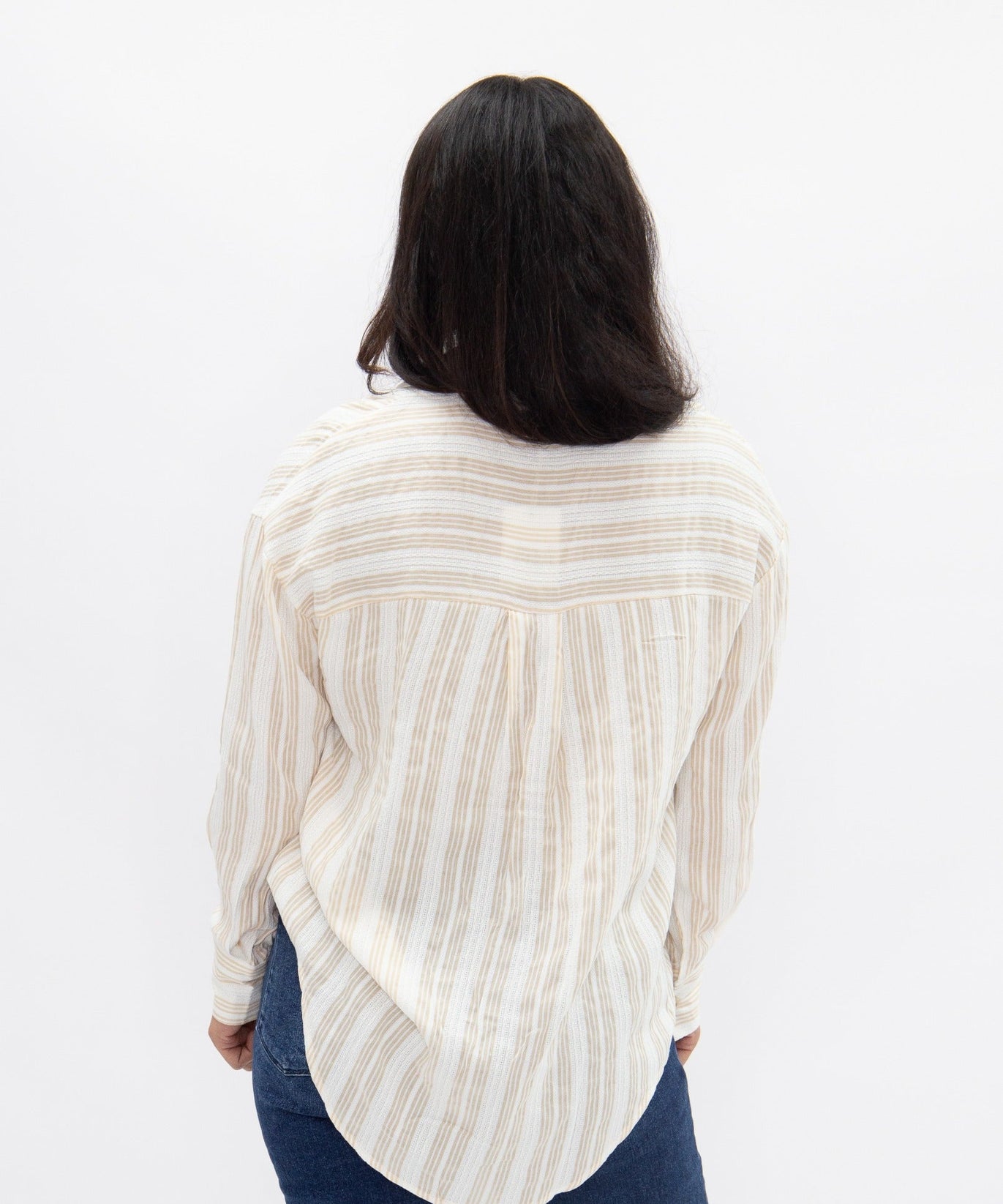 Kathryn Button-Up, Beige Stripes