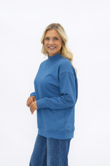 Women's Mock Neck Pullover Sweatshirt | Relaxed Fit | High Stretch | Navy