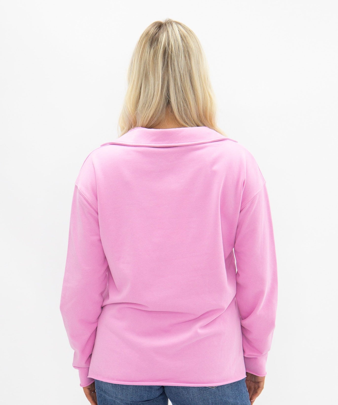 Women's V-Neck Collared Pullover Top | Relaxed Fit | High Stretch | Pink