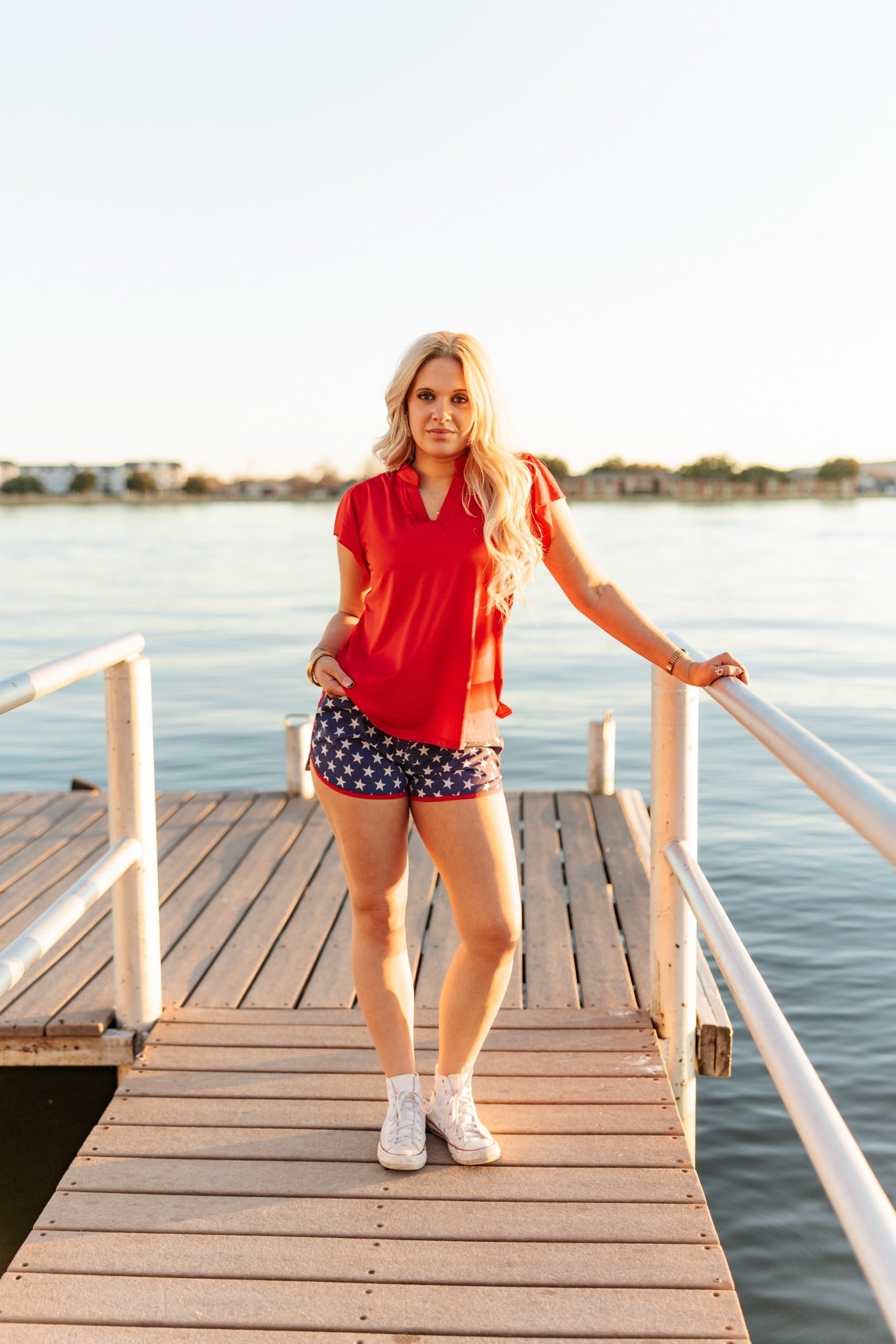 Nicole V-Neck Flutter Sleeve Top – Red | Women's Stretch Blouse