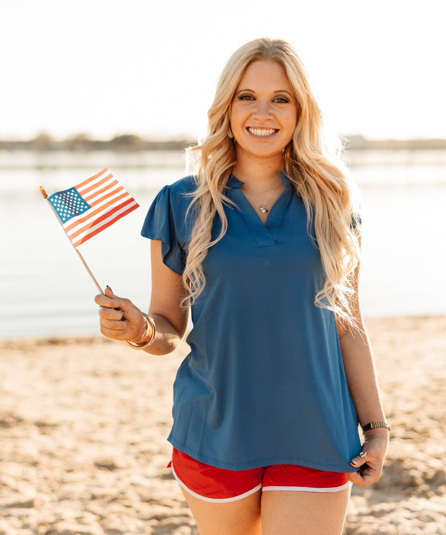 The Nicole V-Neck Top, Blue