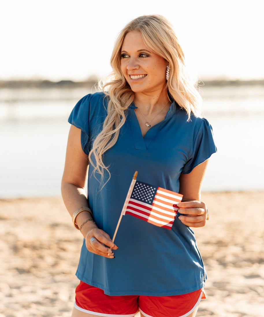 The Nicole V-Neck Top, Blue