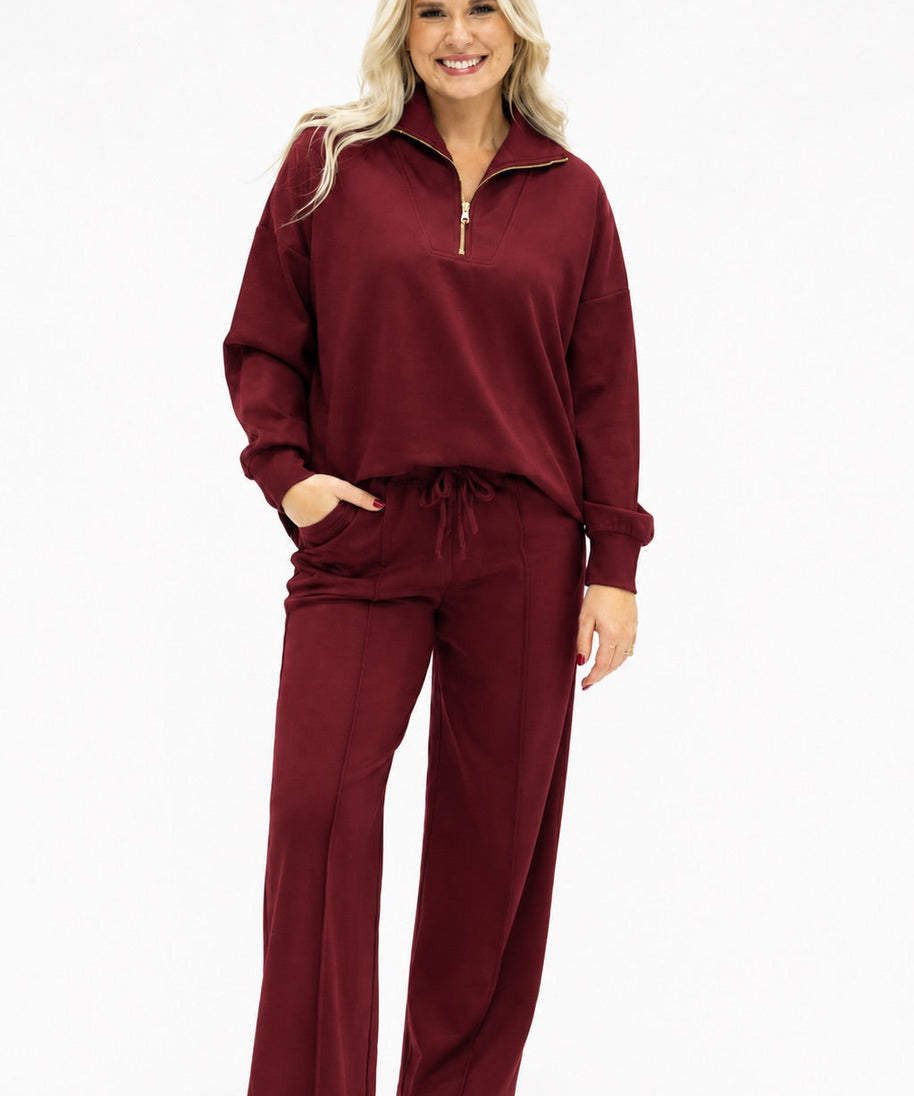 Butter Soft Quarter-Zip Pullover for Women – Oversized, Drop Shoulder, Maroon