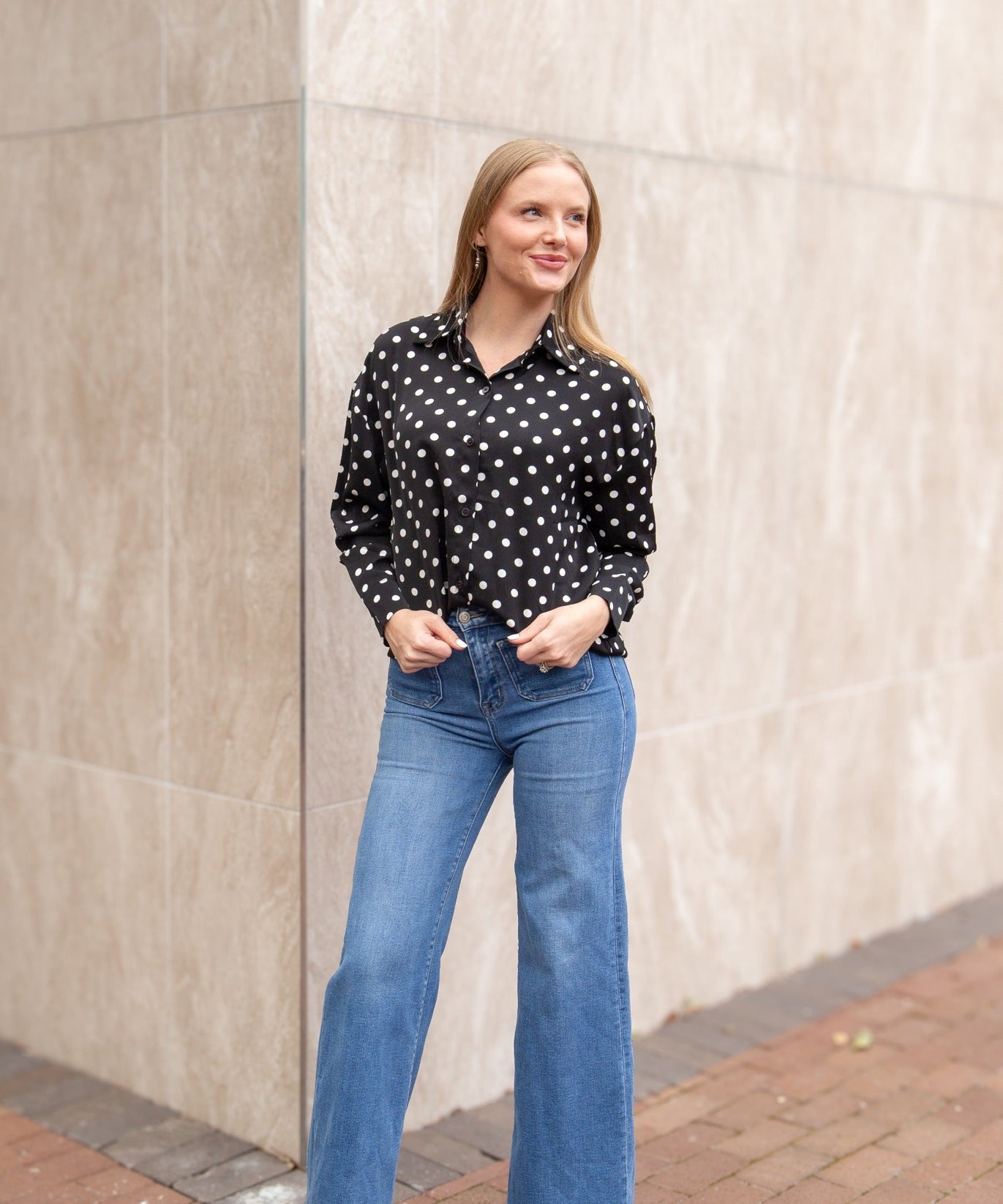 Kathryn Classic Button-Up, Polka-Dot