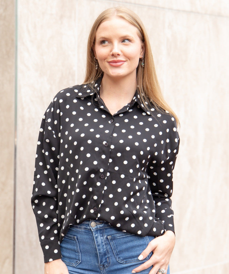 Kathryn Classic Button-Up, Polka-Dot