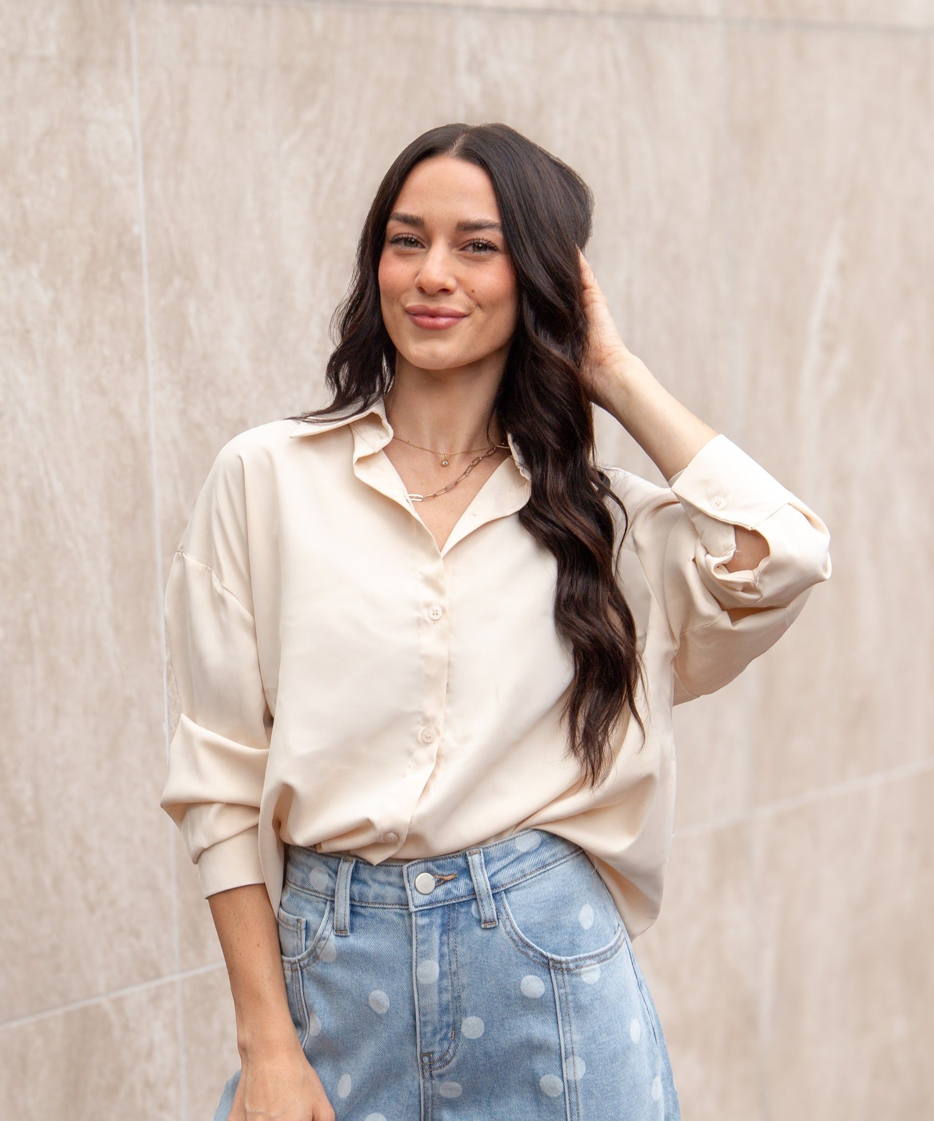 Women's Ivory Classic Button-Up Shirt | Relaxed Fit | Lightweight | 100% Polyester