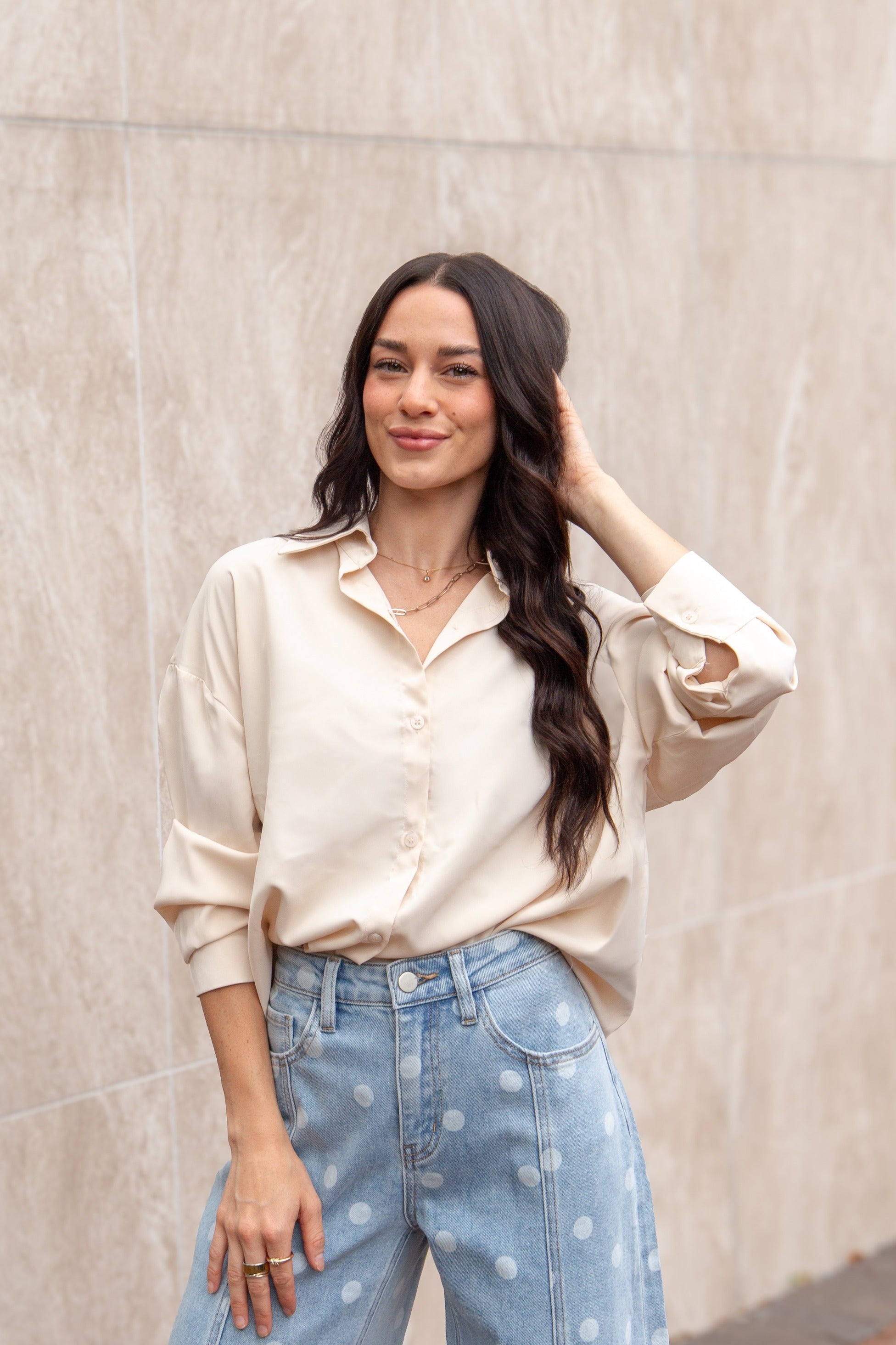 Women's Ivory Classic Button-Up Shirt | Relaxed Fit | Lightweight | 100% Polyester