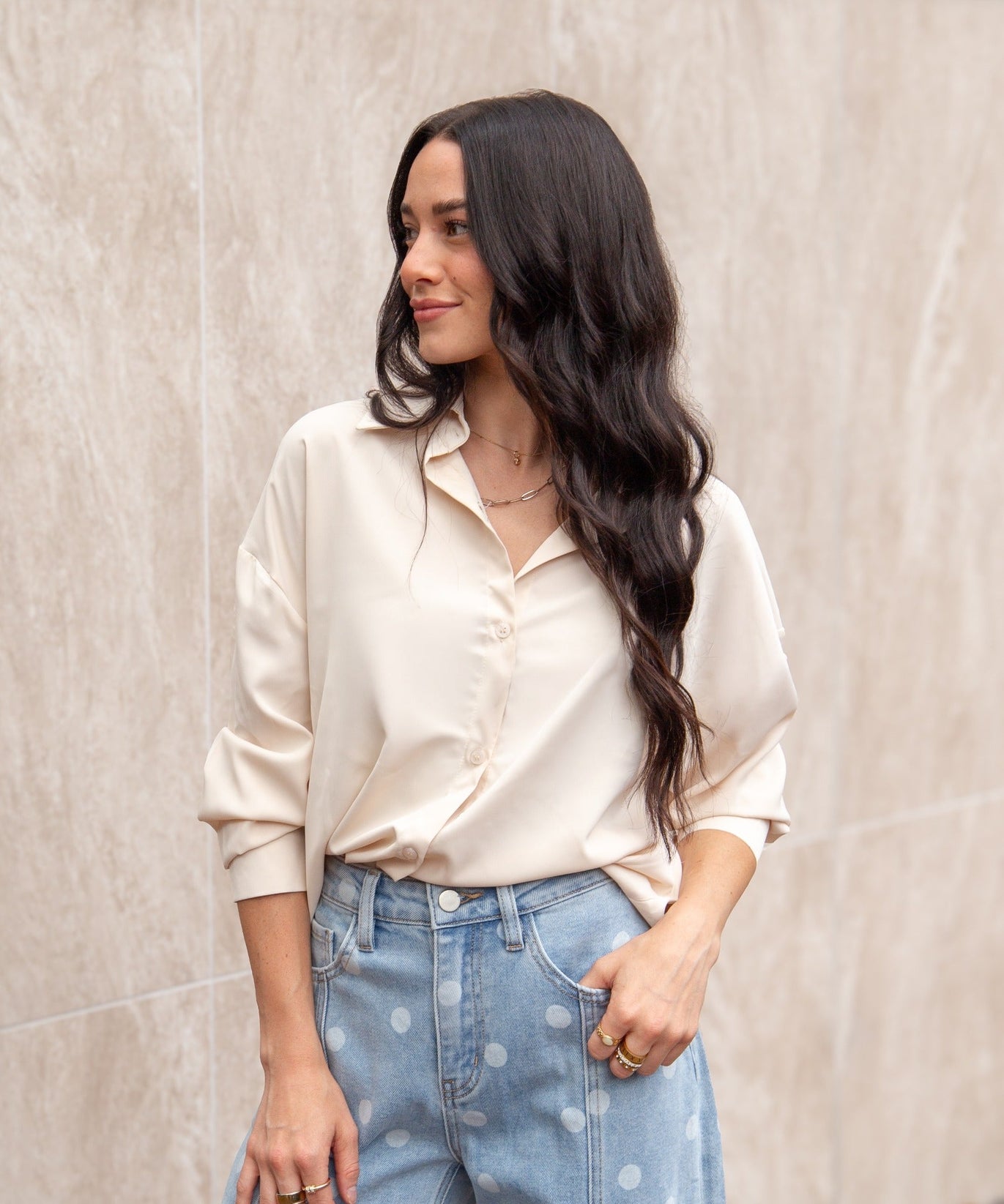 Women's Ivory Classic Button-Up Shirt | Relaxed Fit | Lightweight | 100% Polyester