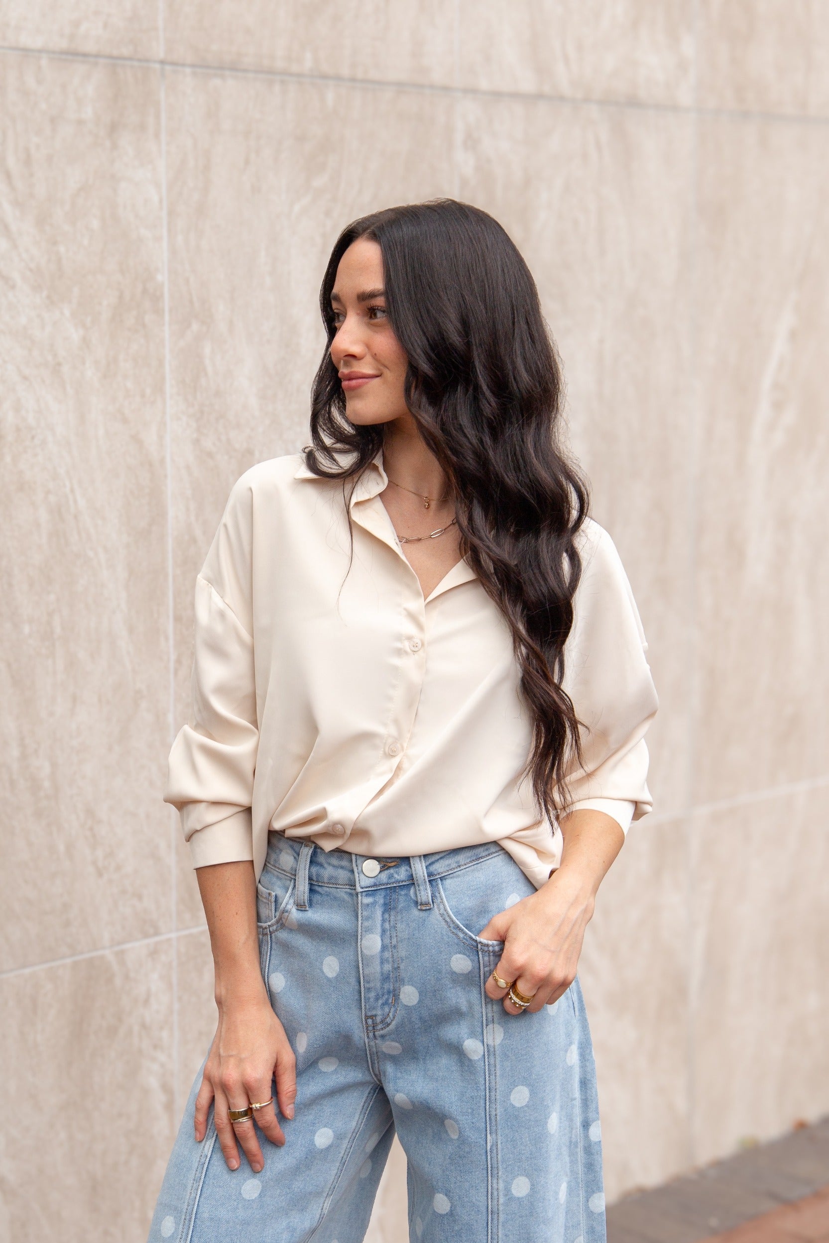 Women's Ivory Classic Button-Up Shirt | Relaxed Fit | Lightweight | 100% Polyester