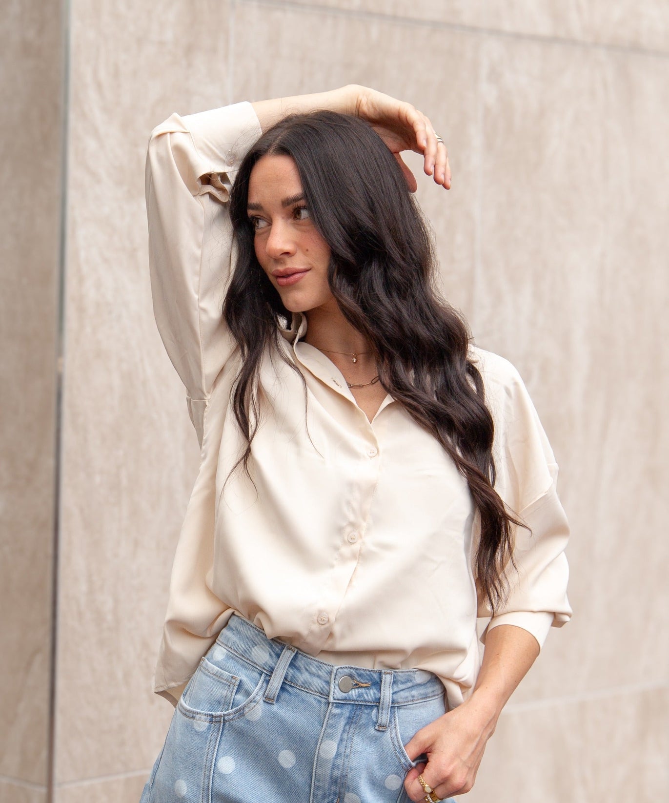 Women's Ivory Classic Button-Up Shirt | Relaxed Fit | Lightweight | 100% Polyester