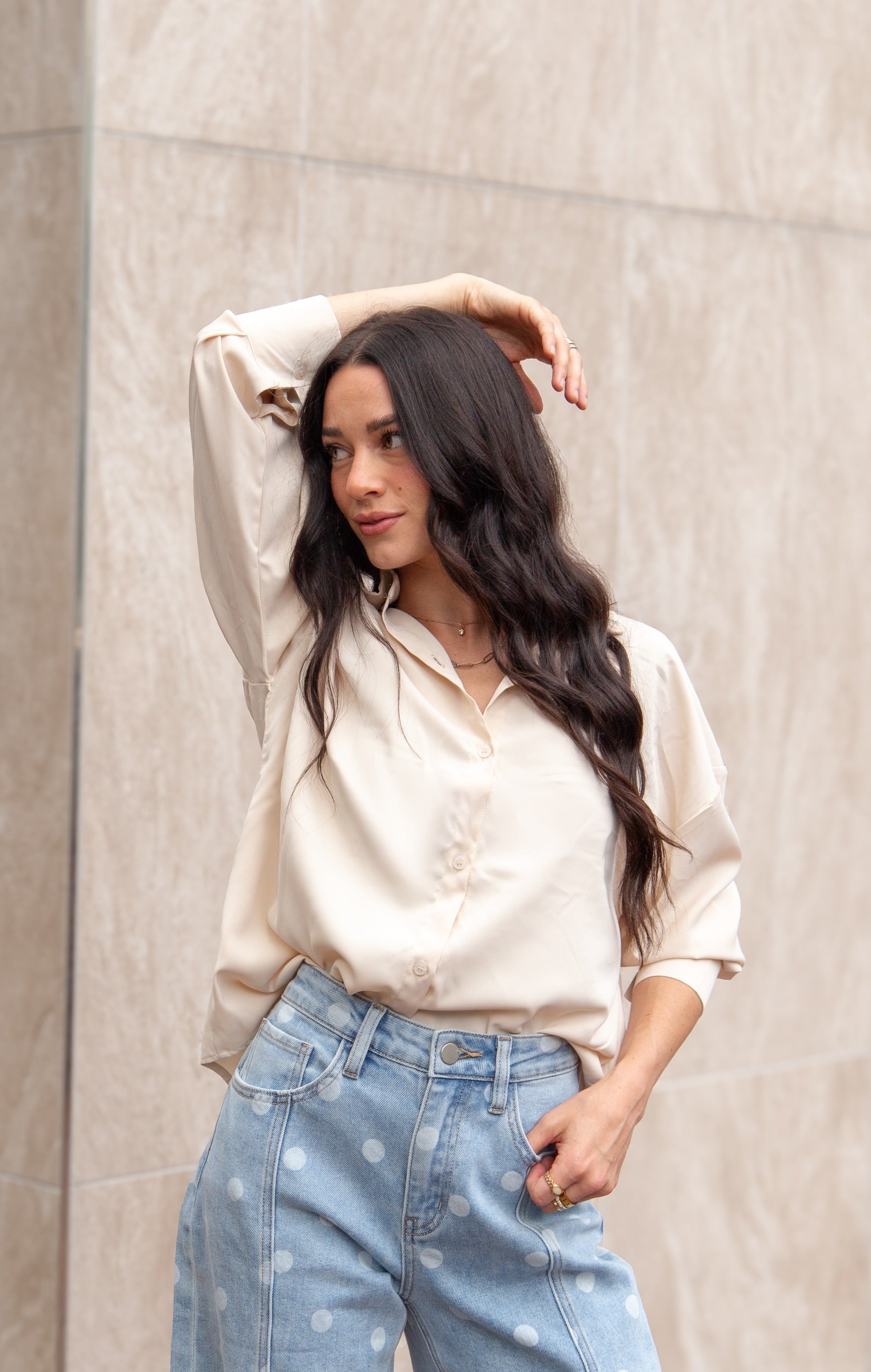 Women's Ivory Classic Button-Up Shirt | Relaxed Fit | Lightweight | 100% Polyester