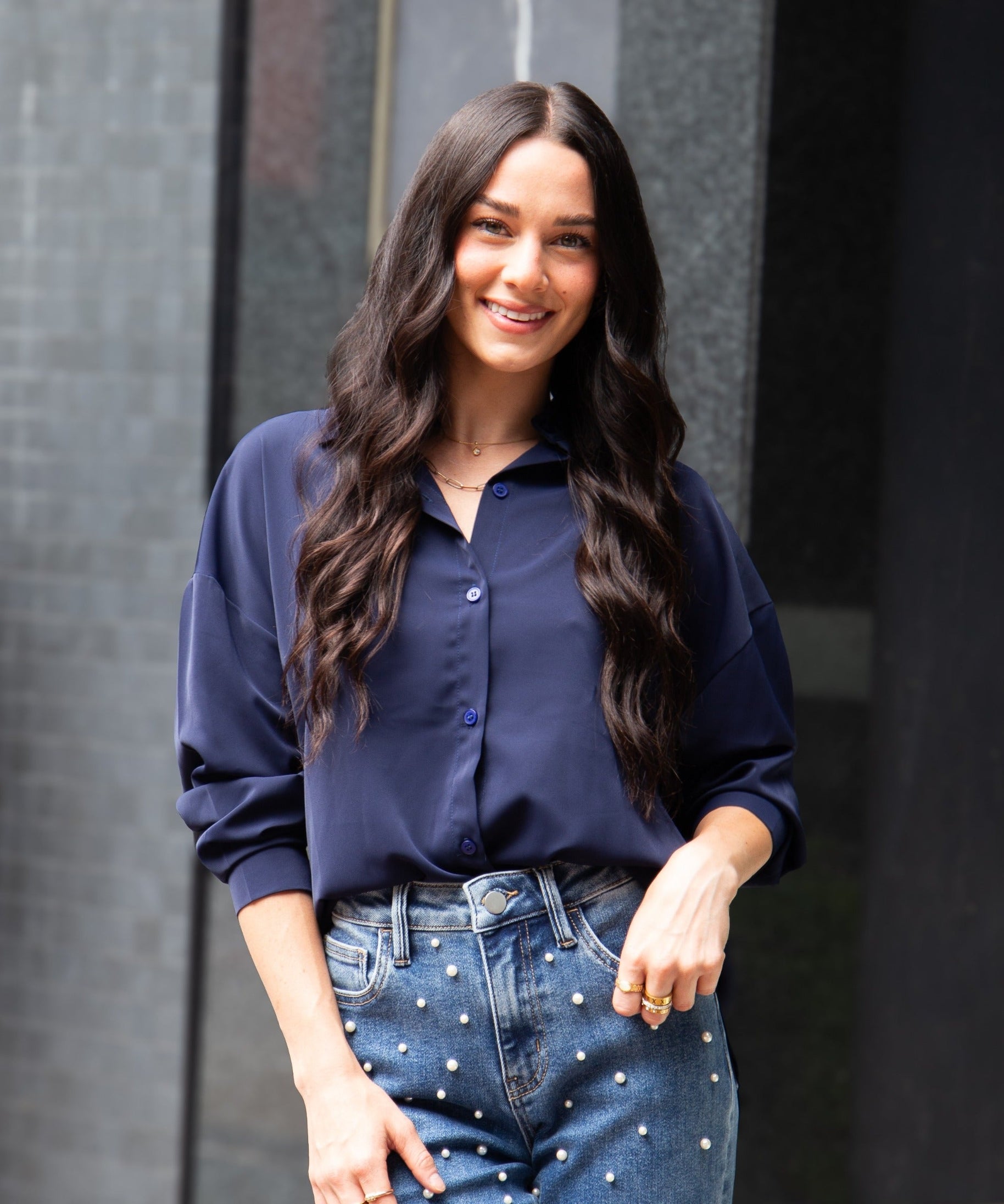 Kathryn Classic Button-Up, Navy