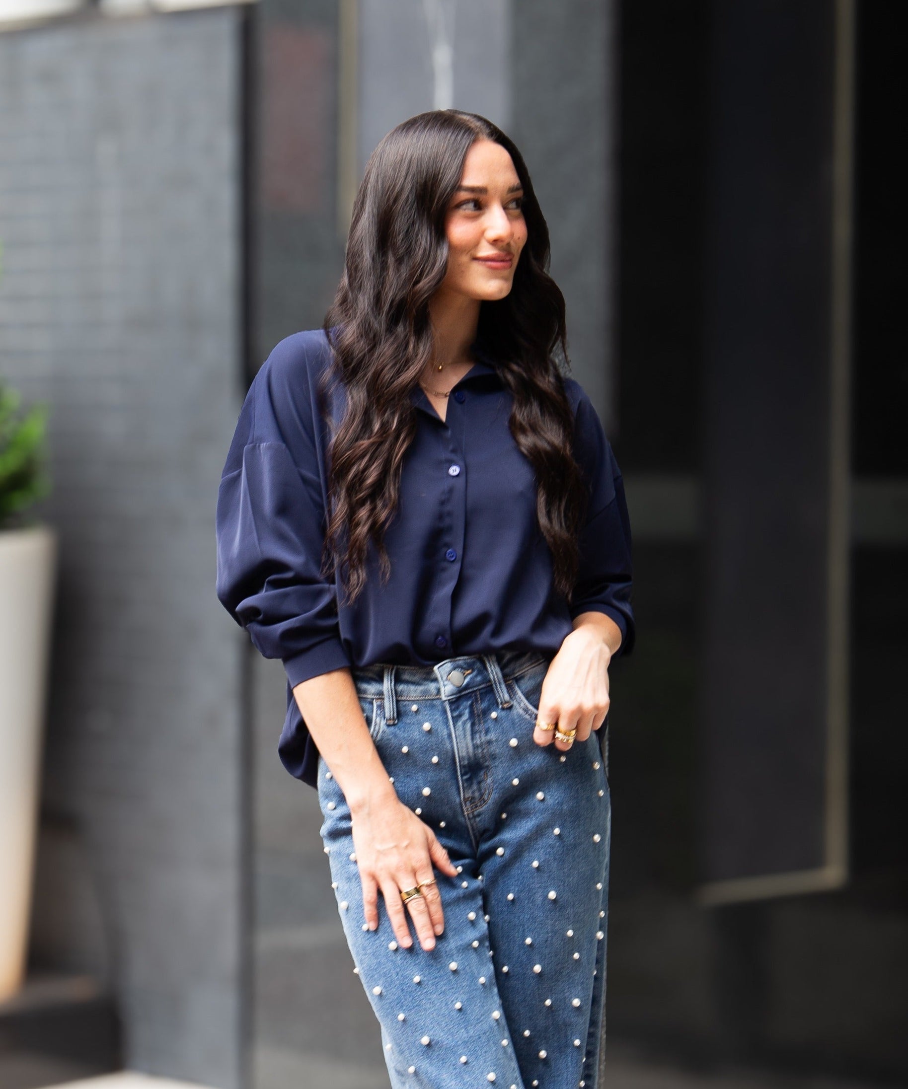 Kathryn Classic Button-Up, Navy