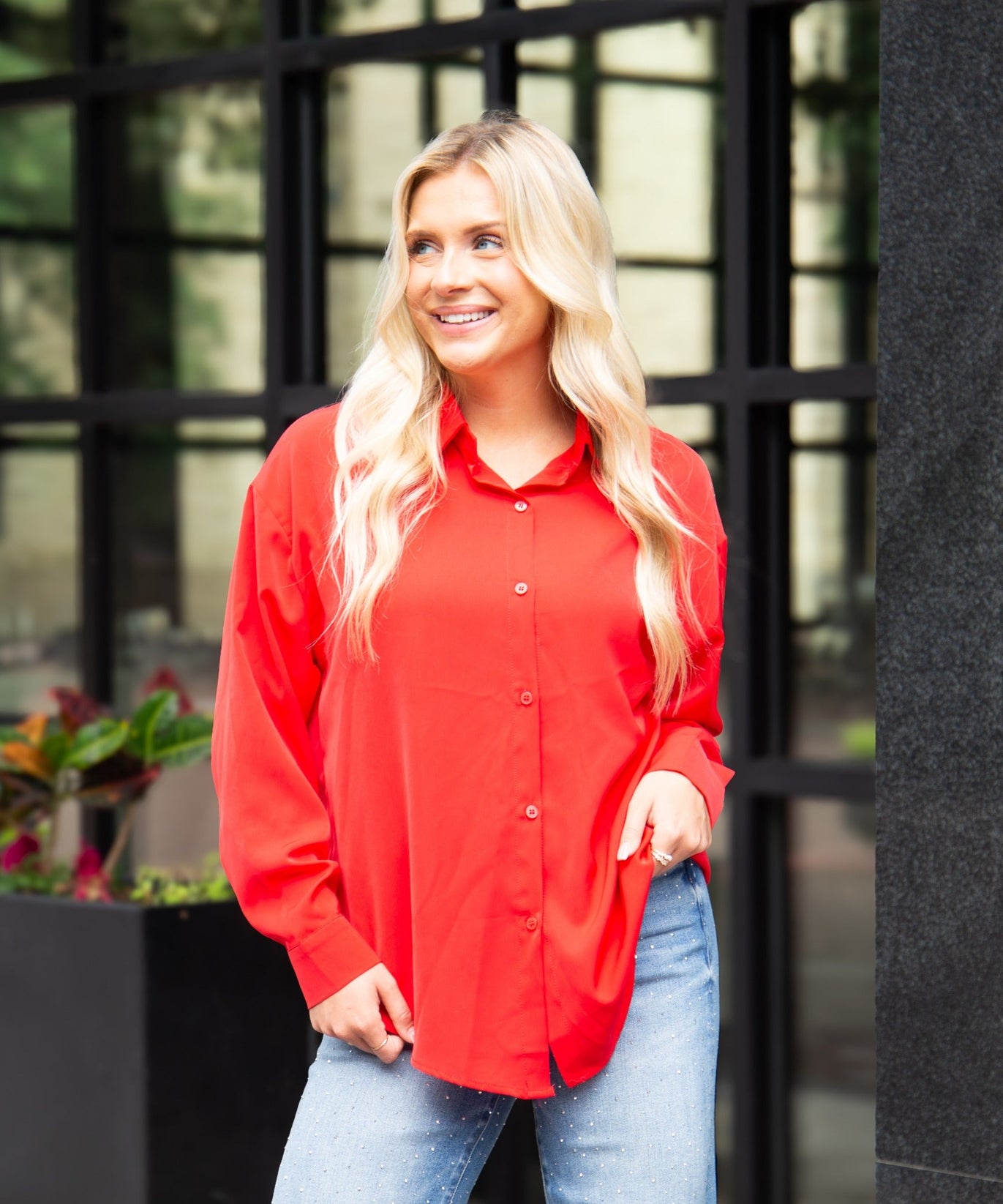 Kathryn Classic Button-Up, Dark Red