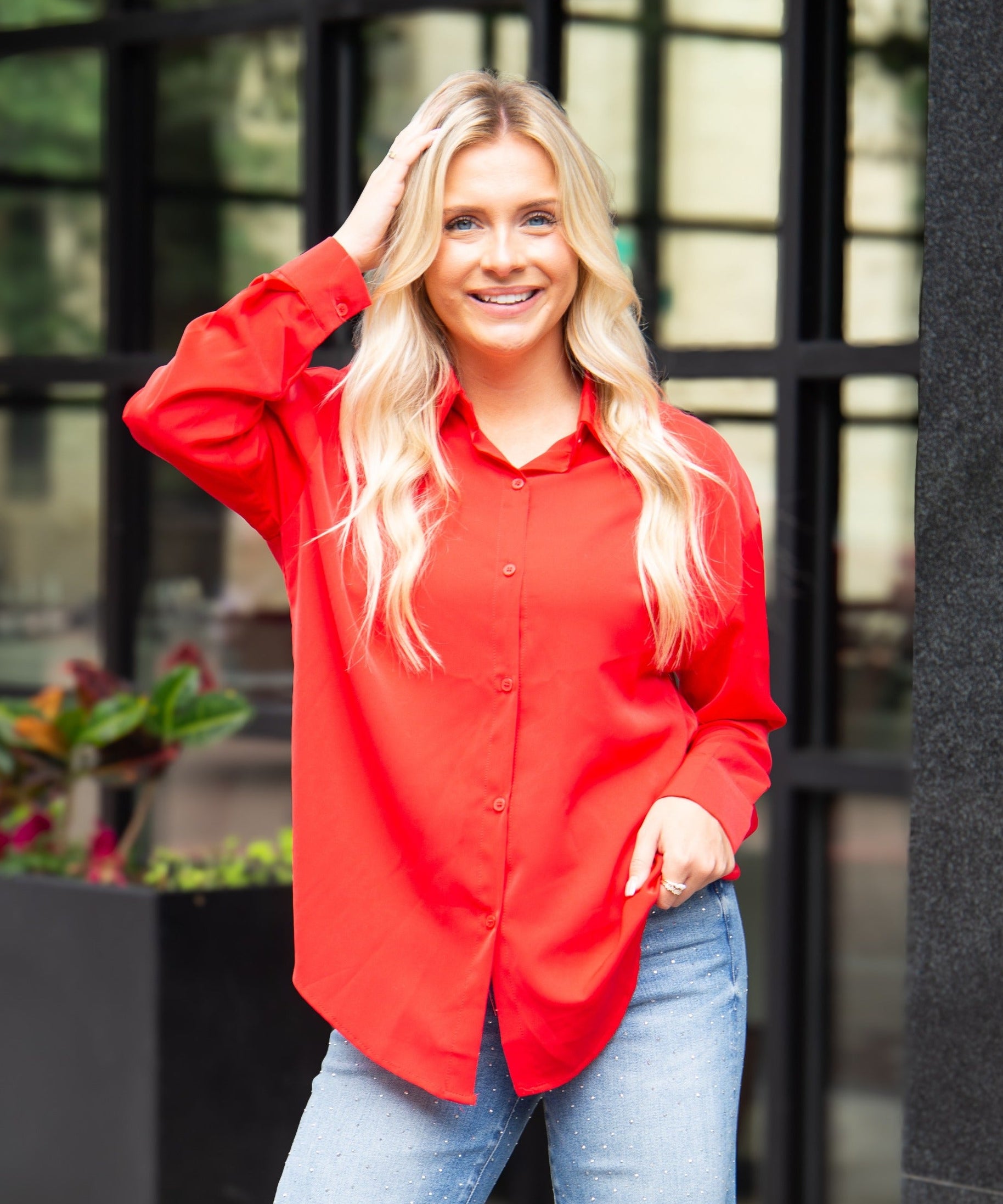 Kathryn Classic Button-Up, Dark Red