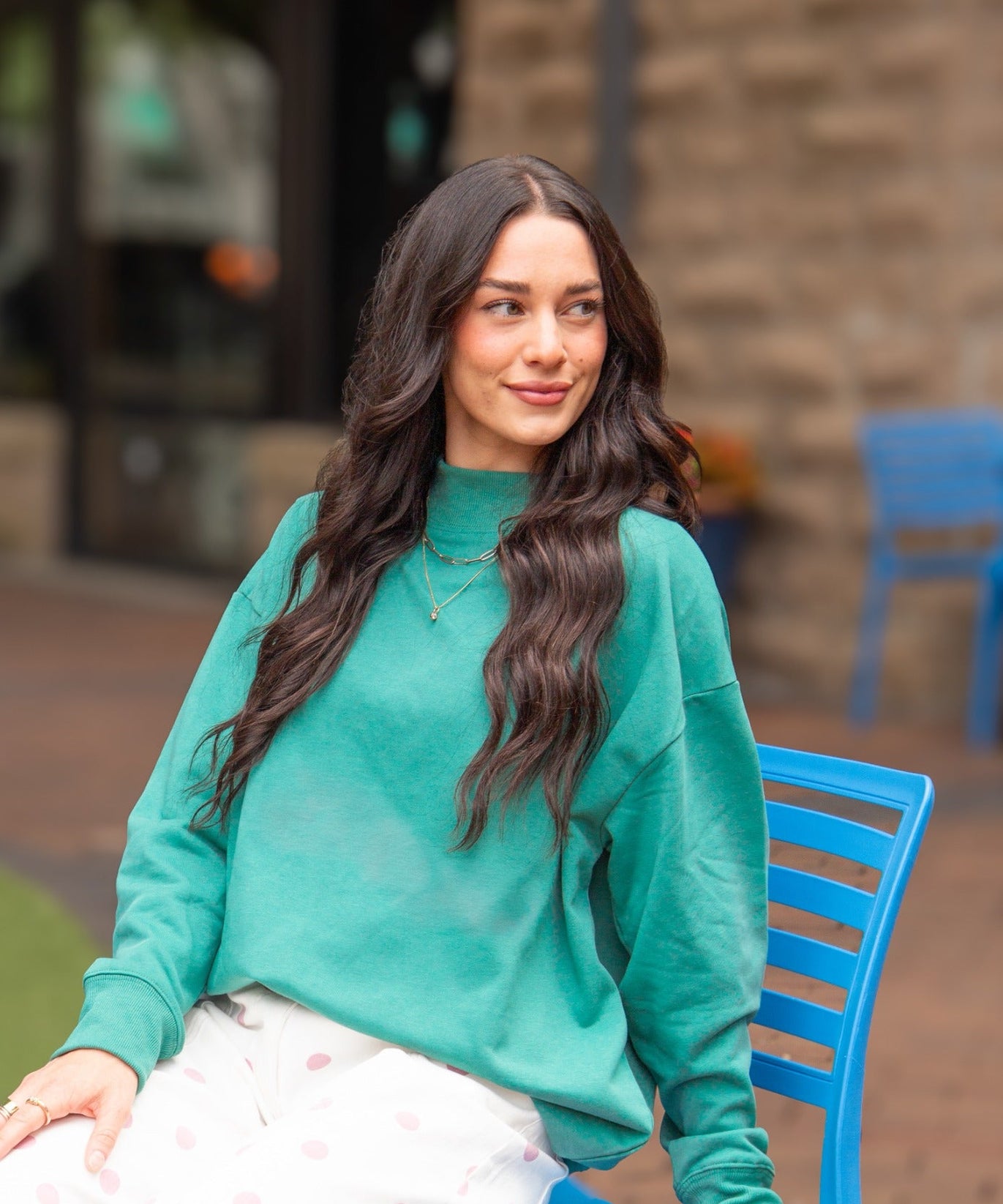Women's Forest Green Mock Neck Pullover Sweatshirt | Relaxed Fit | Ribbed Cuffs | 60% Cotton