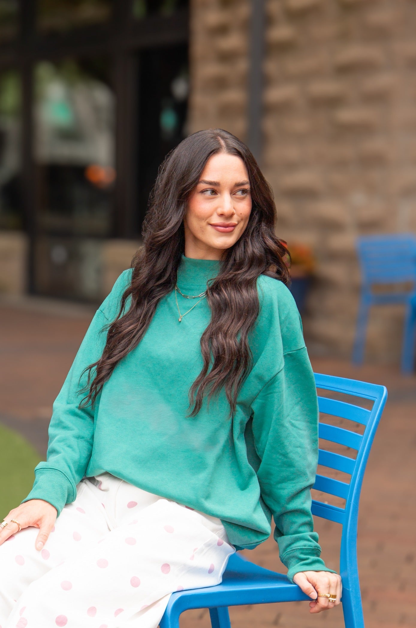 Women's Forest Green Mock Neck Pullover Sweatshirt | Relaxed Fit | Ribbed Cuffs | 60% Cotton
