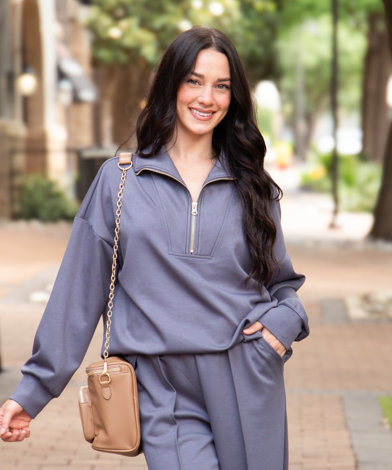 Butter Soft Quarter-Zip Pullover for Women – Oversized, Drop Shoulder, Slate Blue