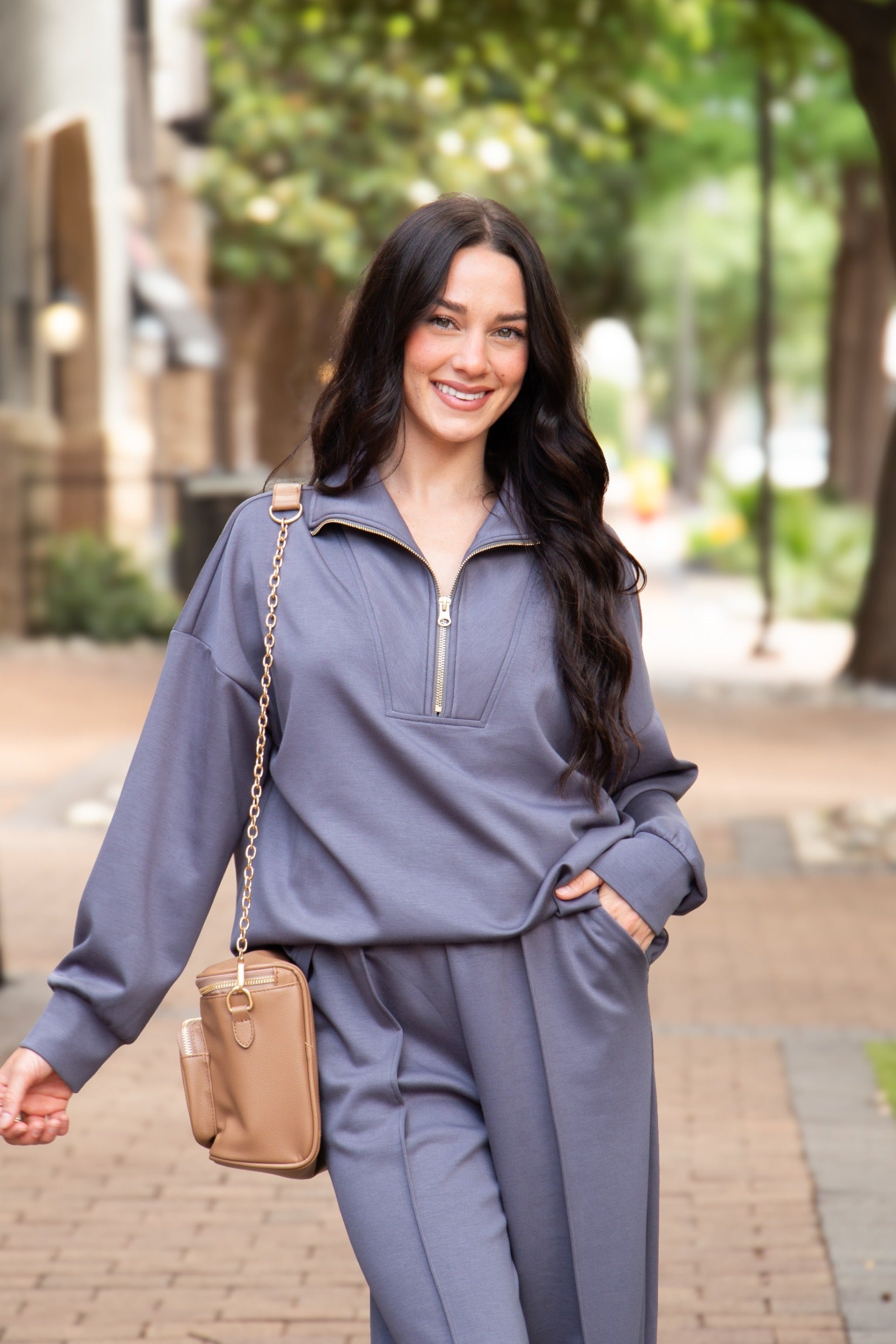 Butter Soft Quarter-Zip Pullover for Women – Oversized, Drop Shoulder, Slate Blue