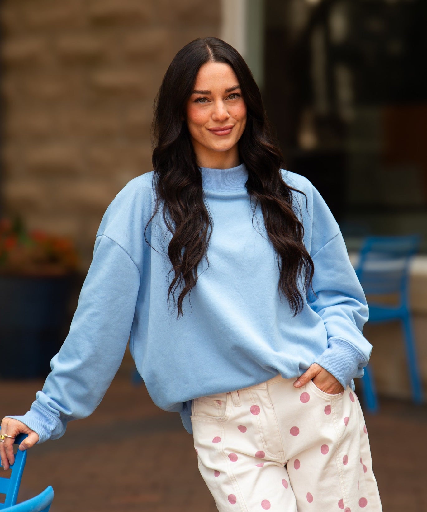Mock Neck Sweatshirt, Blue