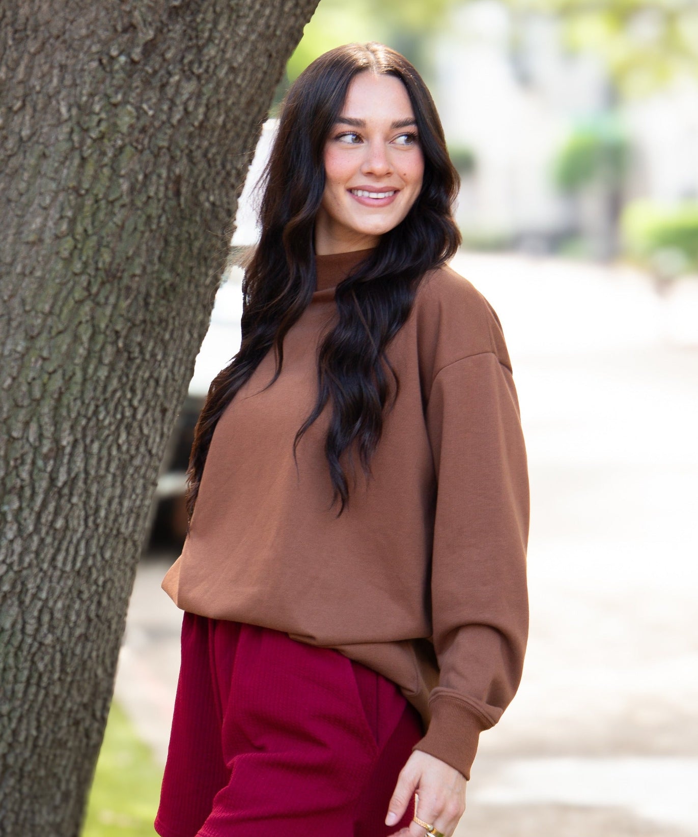 Mock Neck Sweatshirt, Brown