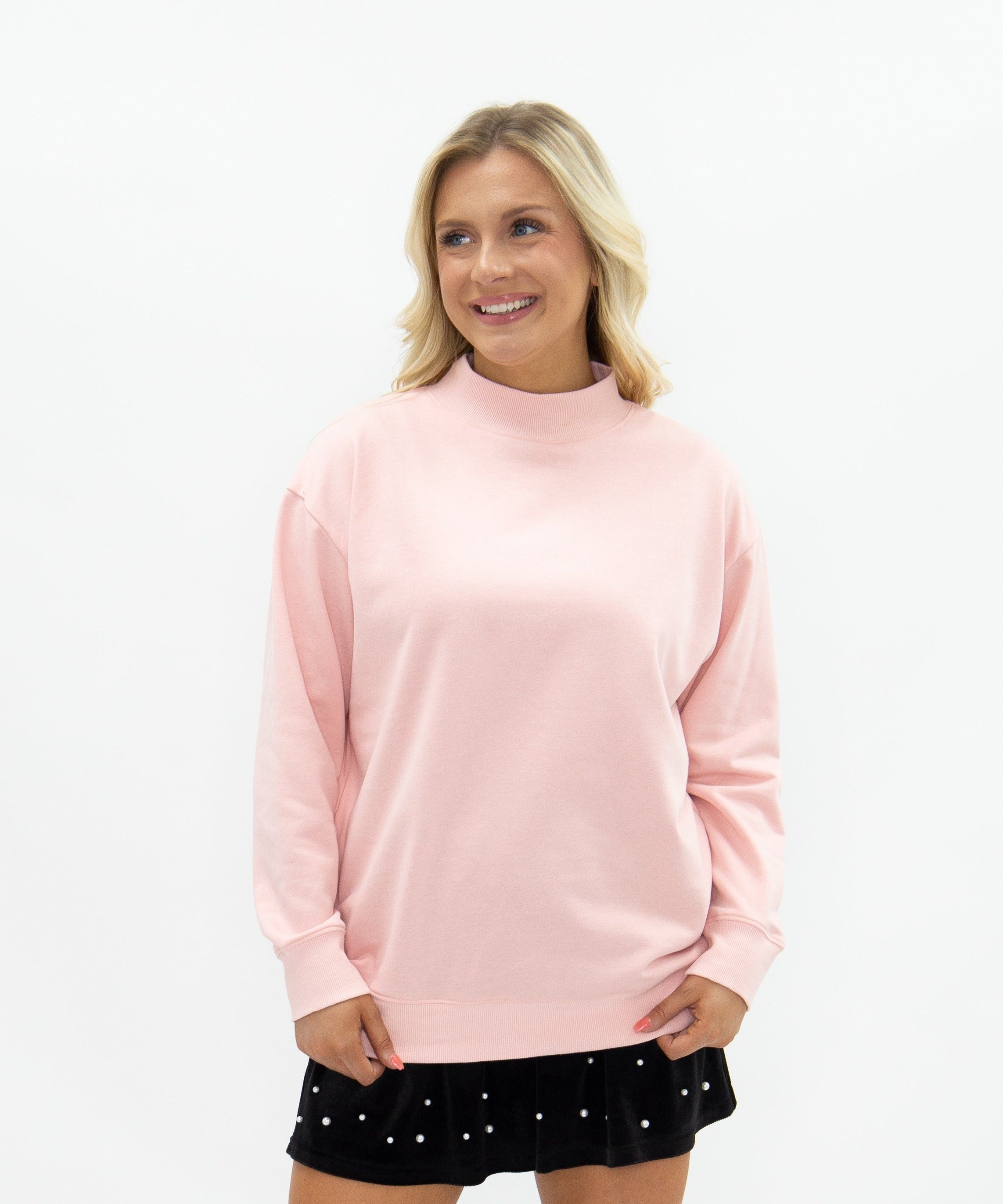 Mock Neck Sweatshirt, Light Pink