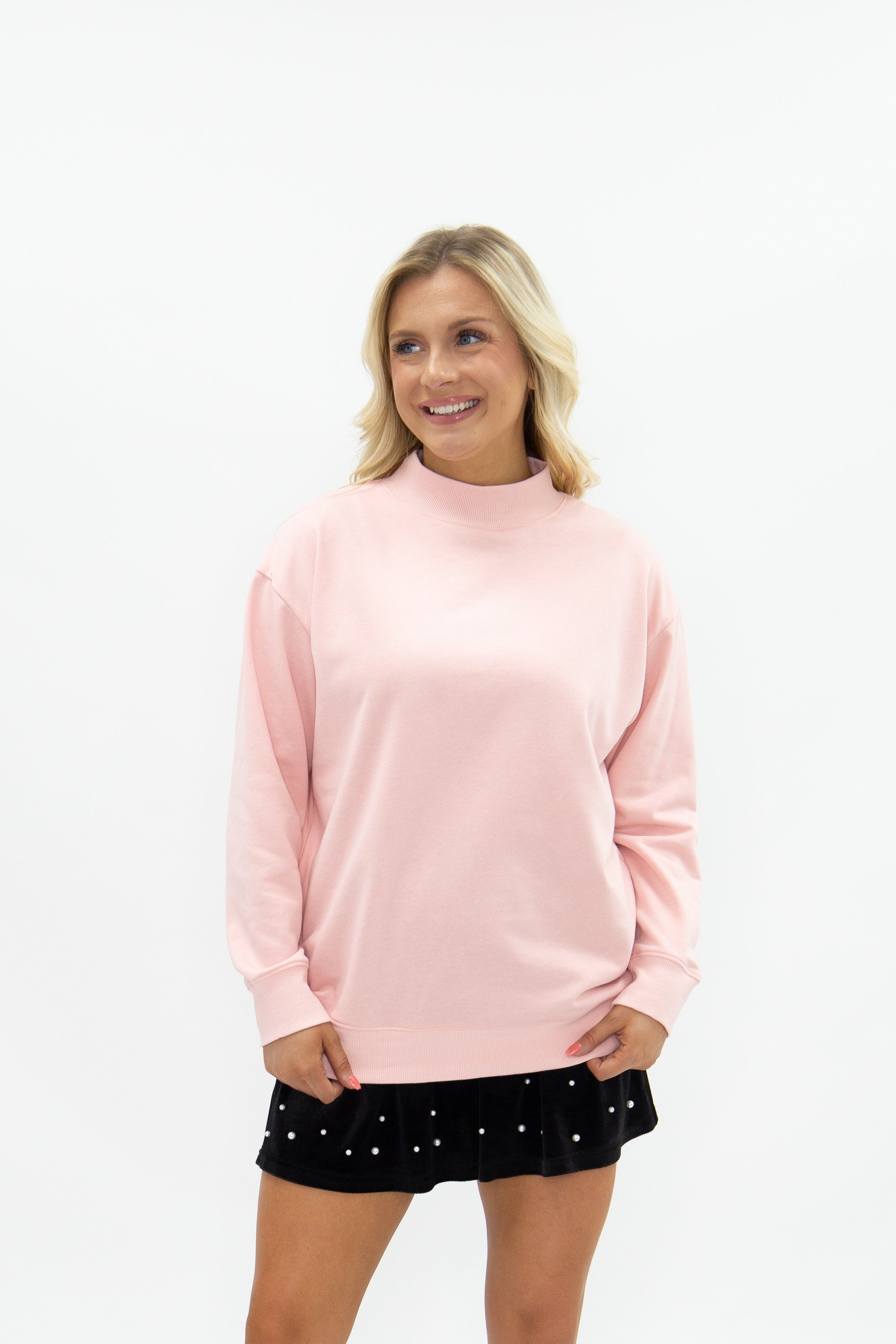 Mock Neck Sweatshirt, Light Pink