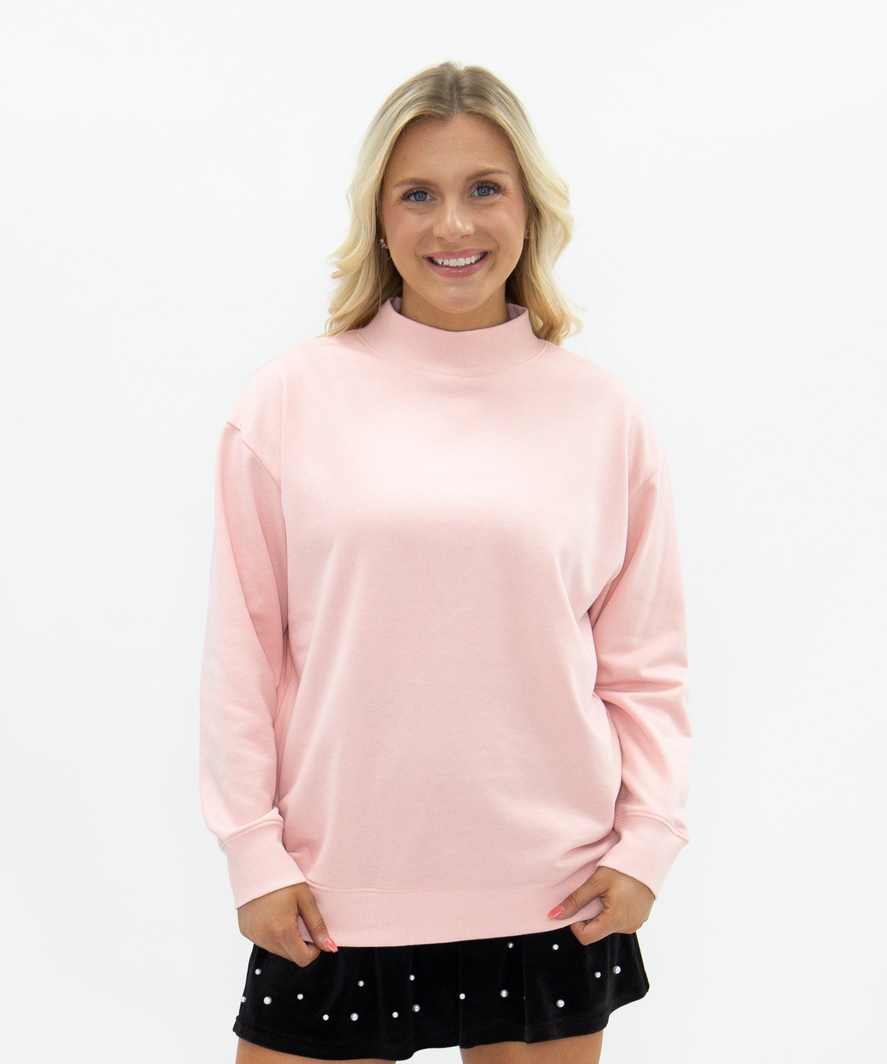 Mock Neck Sweatshirt, Light Pink