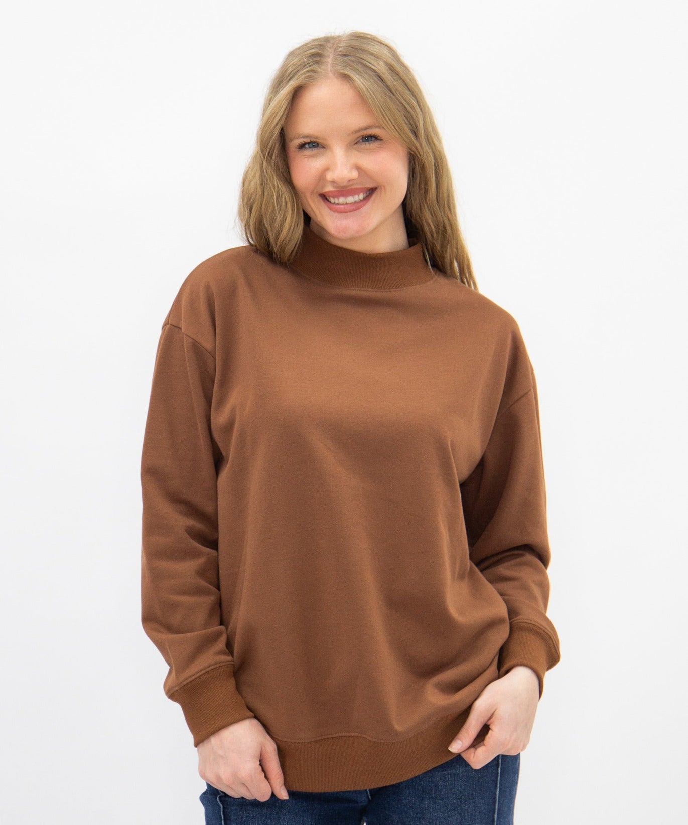 Mock Neck Sweatshirt, Brown