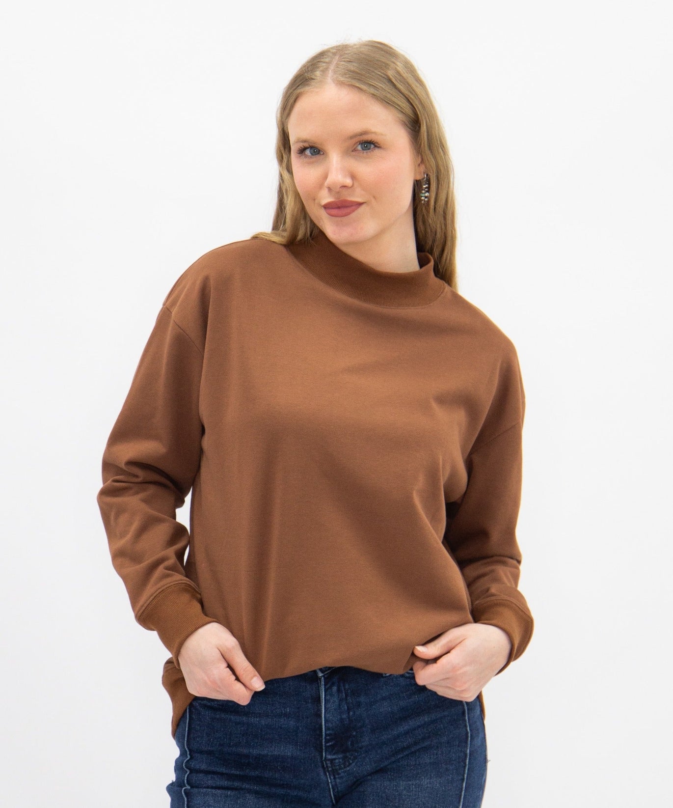 Mock Neck Sweatshirt, Brown