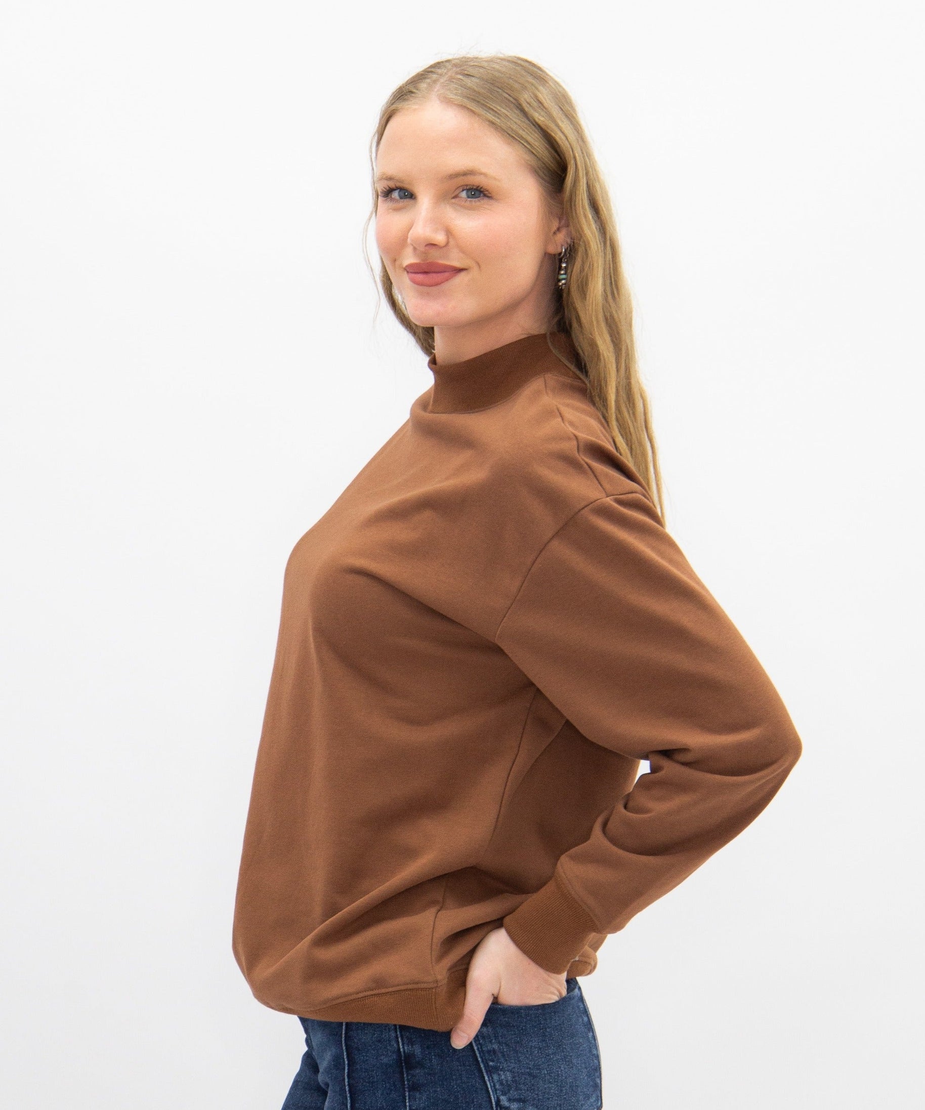 Mock Neck Sweatshirt, Brown