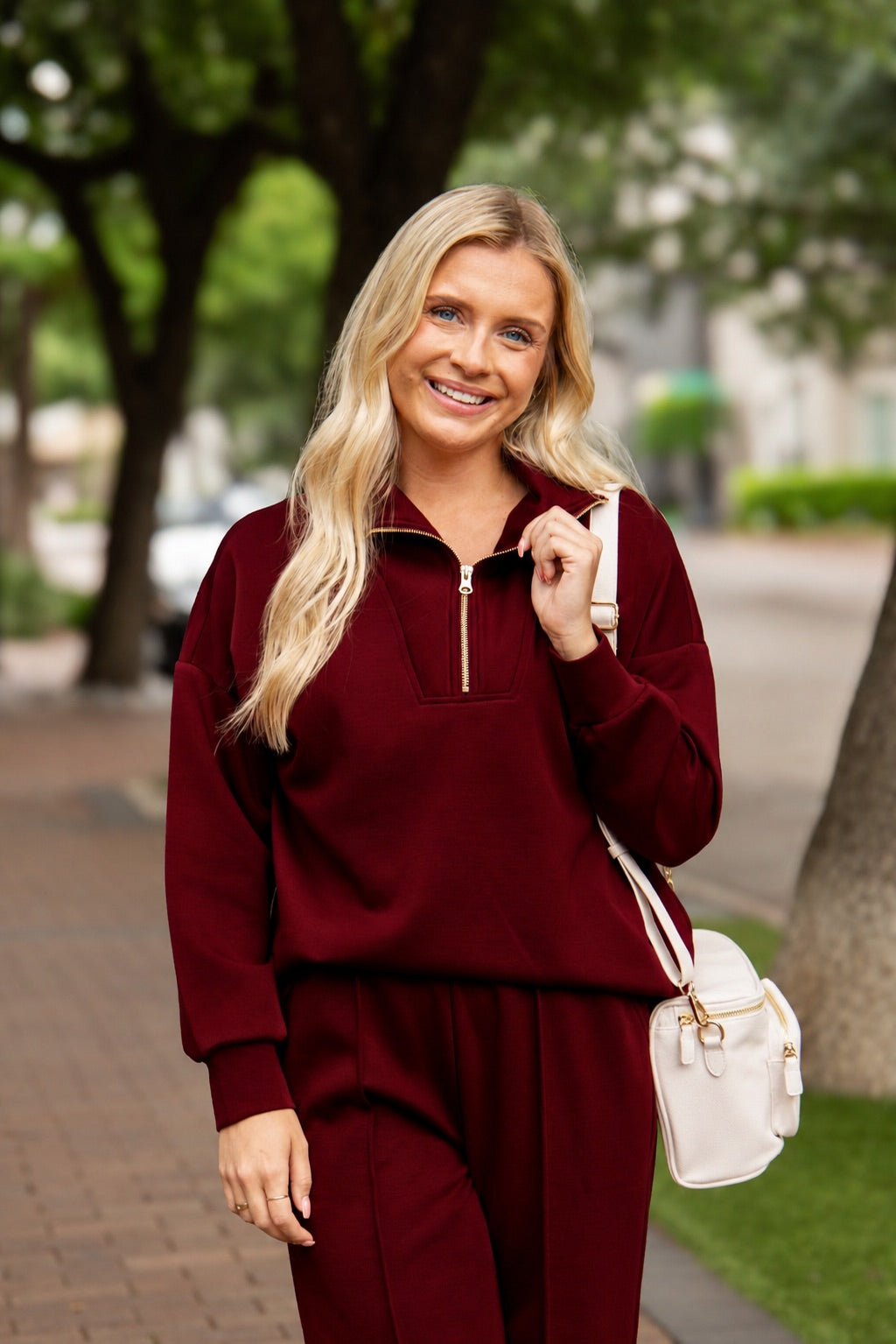 Butter Soft Quarter-Zip Pullover for Women – Oversized, Drop Shoulder, Maroon