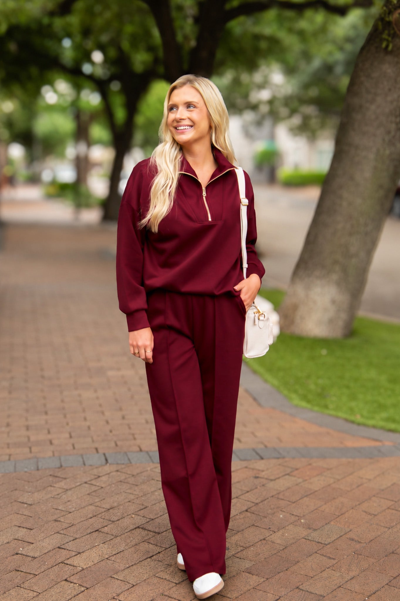 Women's Maroon Butter Soft Wide Leg Pants | Elastic Waist | Pockets | 55% Rayon