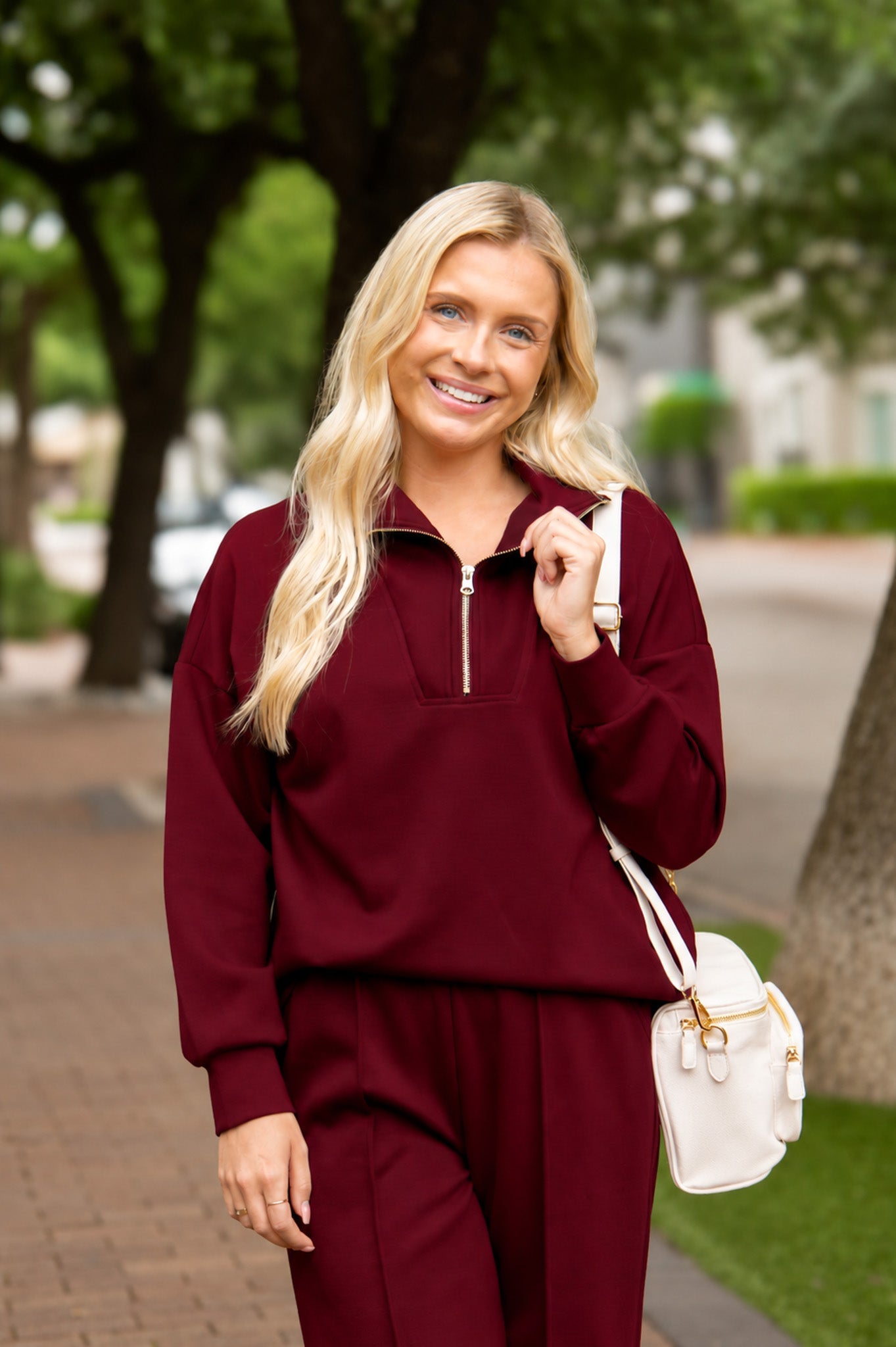 Butter Soft Quarter-Zip Pullover for Women – Oversized, Drop Shoulder, Maroon