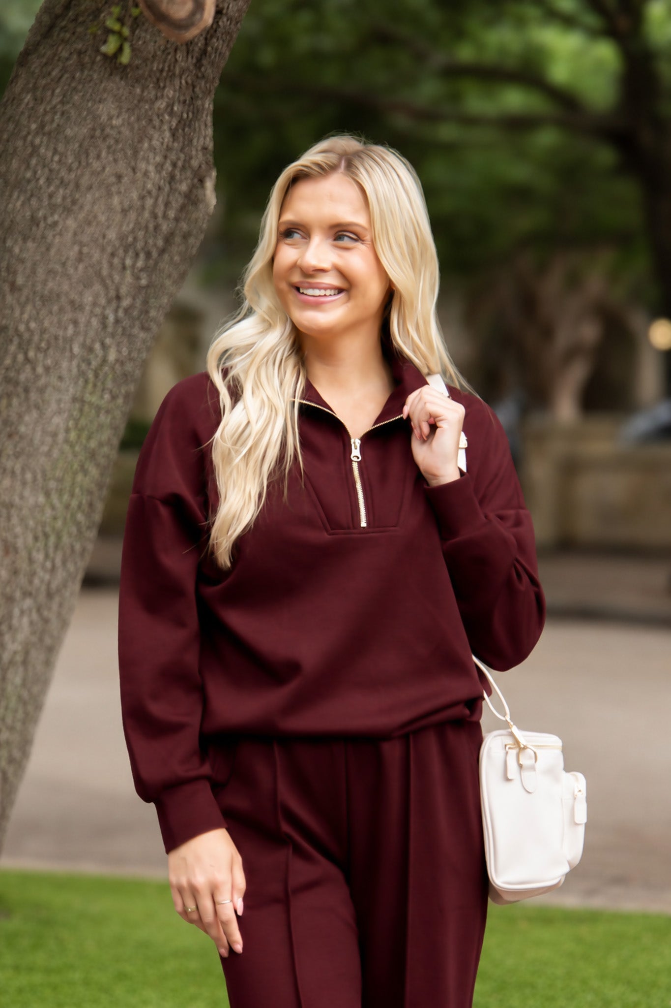 Butter Soft Quarter-Zip Pullover for Women – Oversized, Drop Shoulder, Maroon