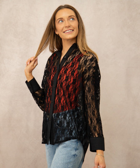 Kathryn Classic Button-Up, Black Lace