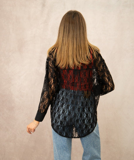 Kathryn Classic Button-Up, Black Lace